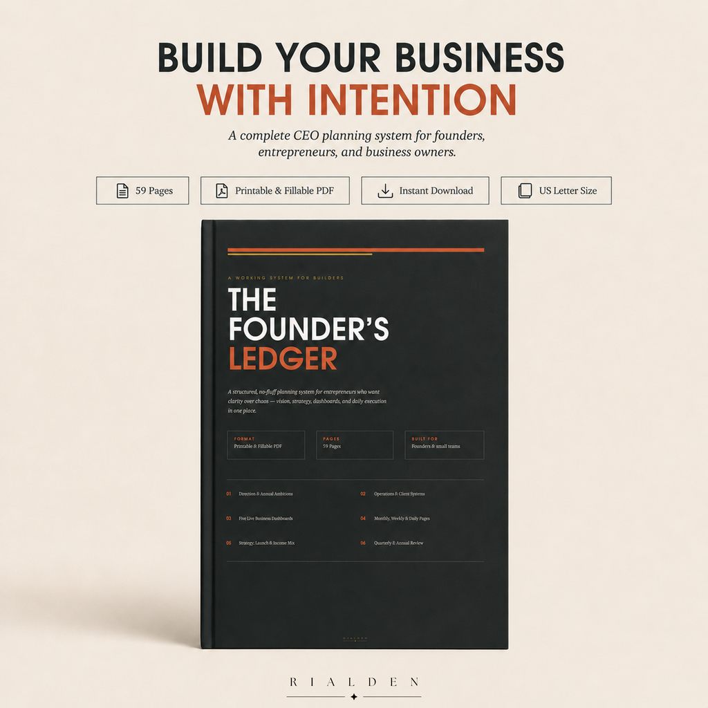 The Founder's Ledger | Business & Goal Planner | Printable + Interactive Fillable PDF