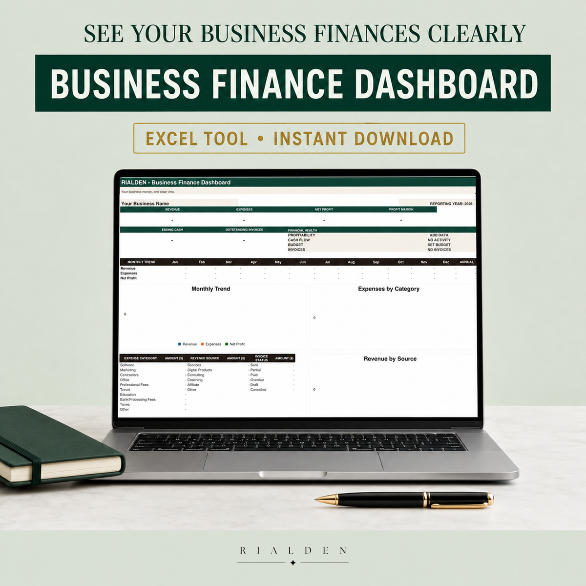 Business Finance Dashboard – Excel Financial Tracker for Small Businesses