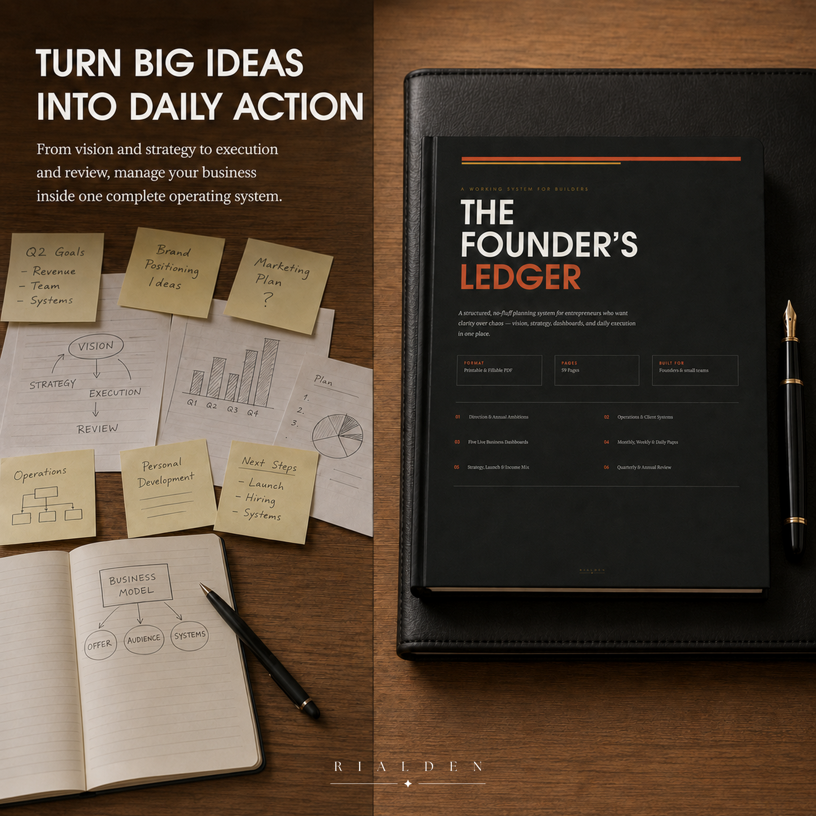 The Founder's Ledger | Business & Goal Planner | Printable + Interactive Fillable PDF