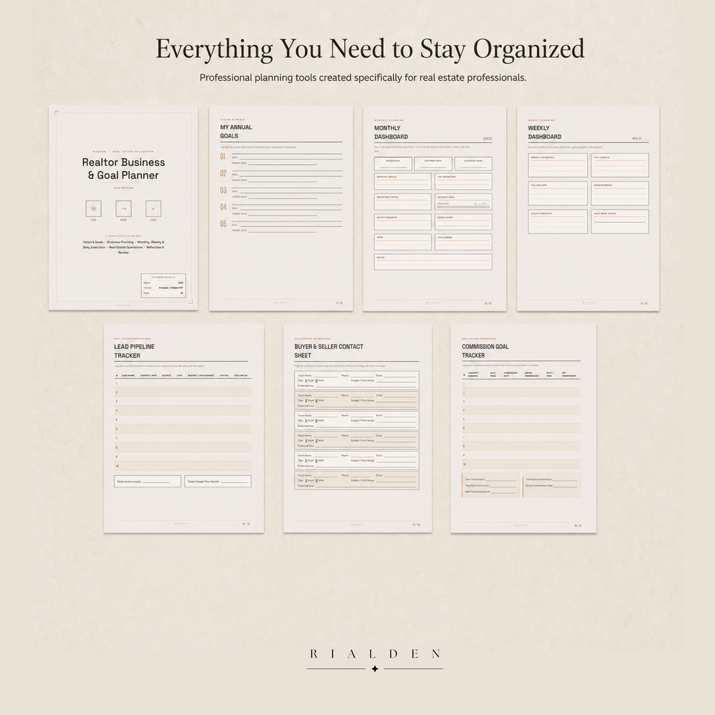 Realtor Business & Goal Planner | Printable + Interactive Fillable PDF | Real Estate Business Planner