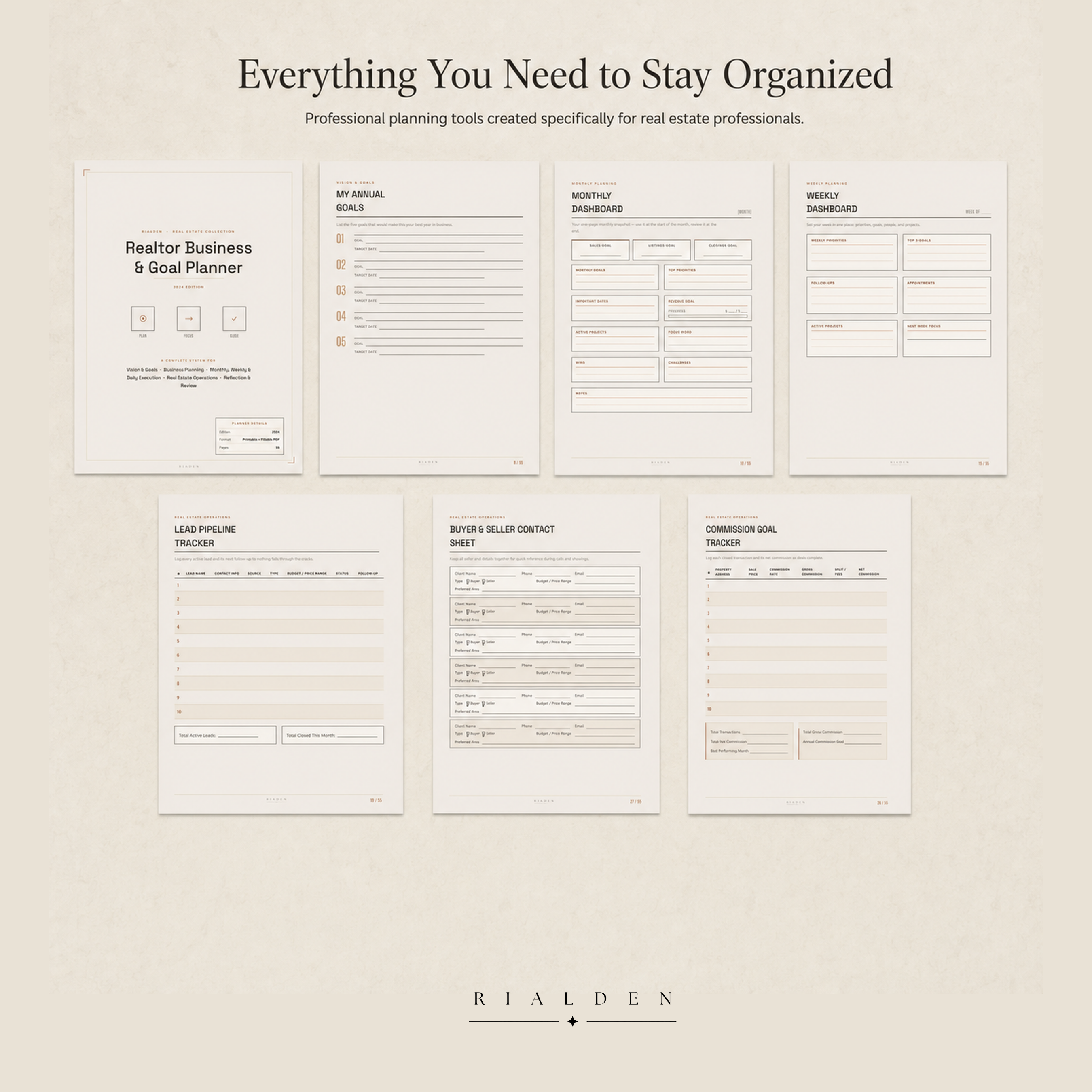 Realtor Business & Goal Planner | Printable + Interactive Fillable PDF | Real Estate Business Planner