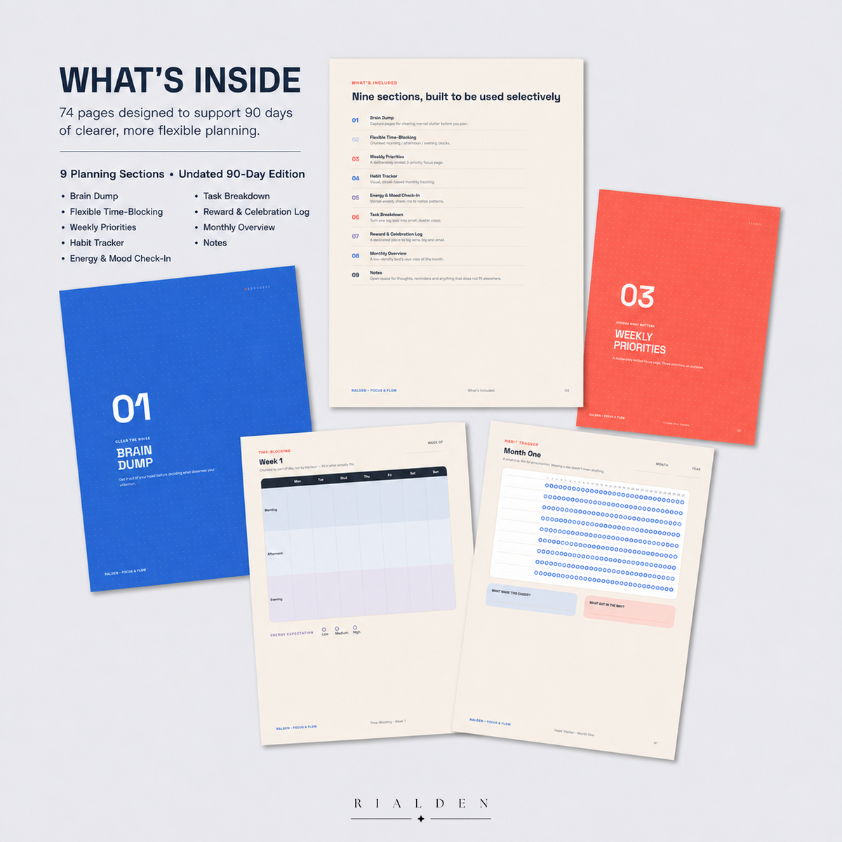 Focus & Flow ADHD Planner — Undated 90-Day Printable + Fillable PDF