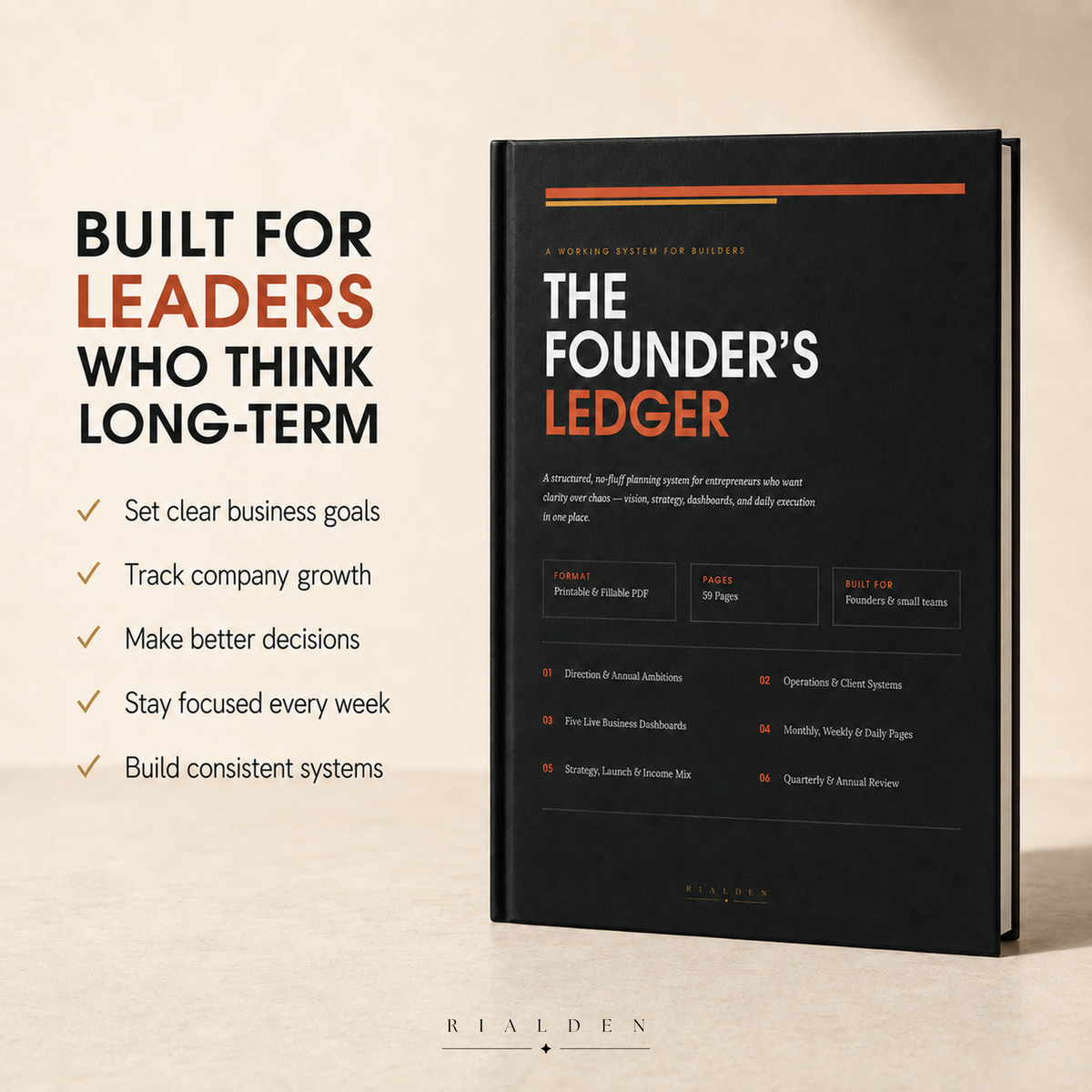 Founder's Ledger – Printable Business & Goal Planner PDF for Entrepreneurs