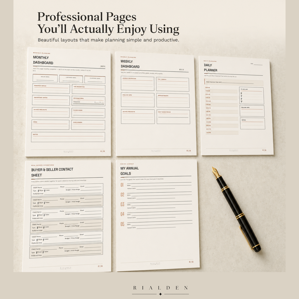 Realtor Business & Goal Planner | Printable + Interactive Fillable PDF | Real Estate Business Planner