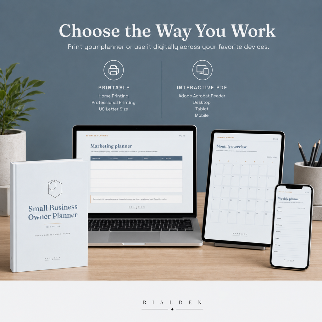 Small Business Owner Planner | Printable + Interactive Fillable PDF | Business Planning System