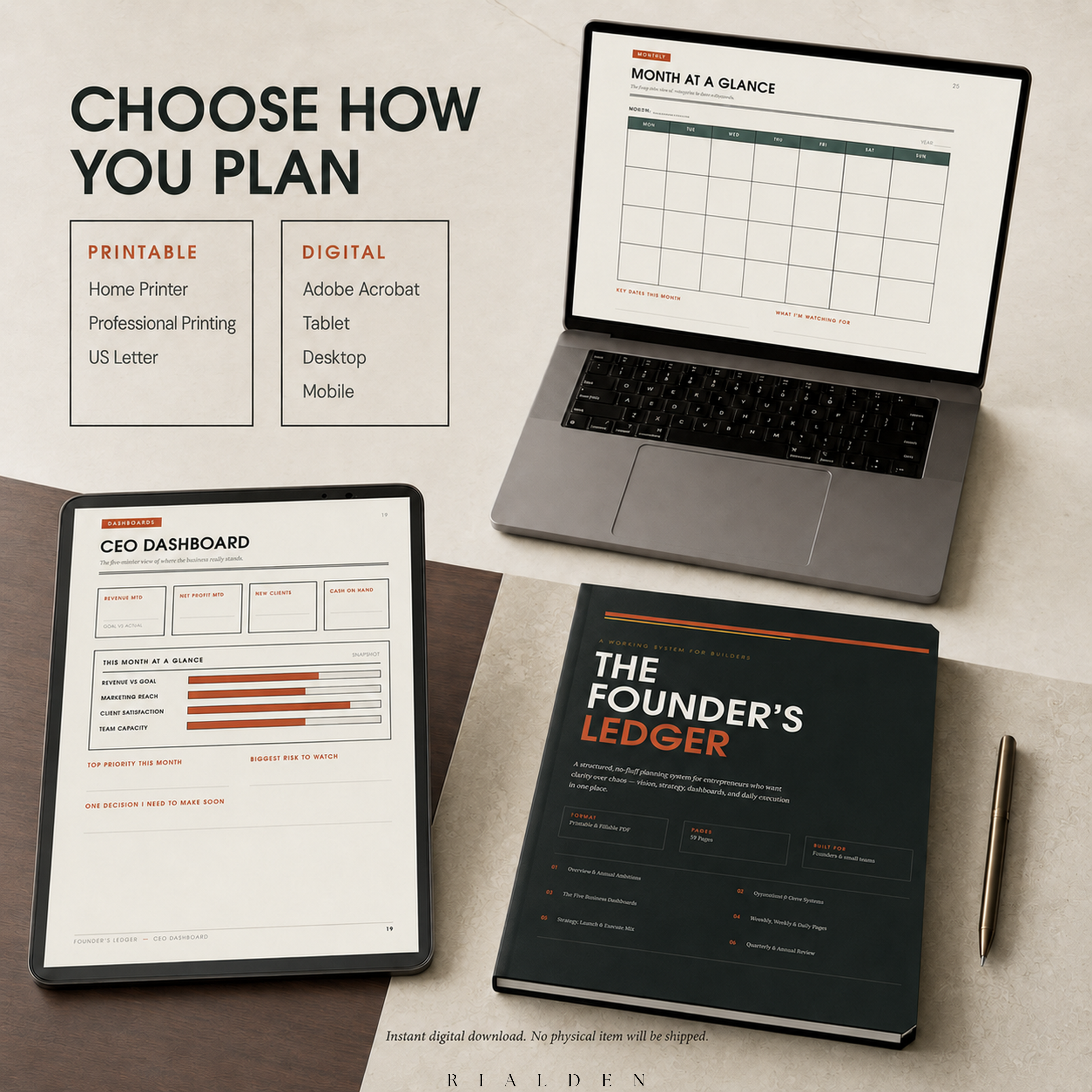 The Founder's Ledger | Business & Goal Planner | Printable + Interactive Fillable PDF