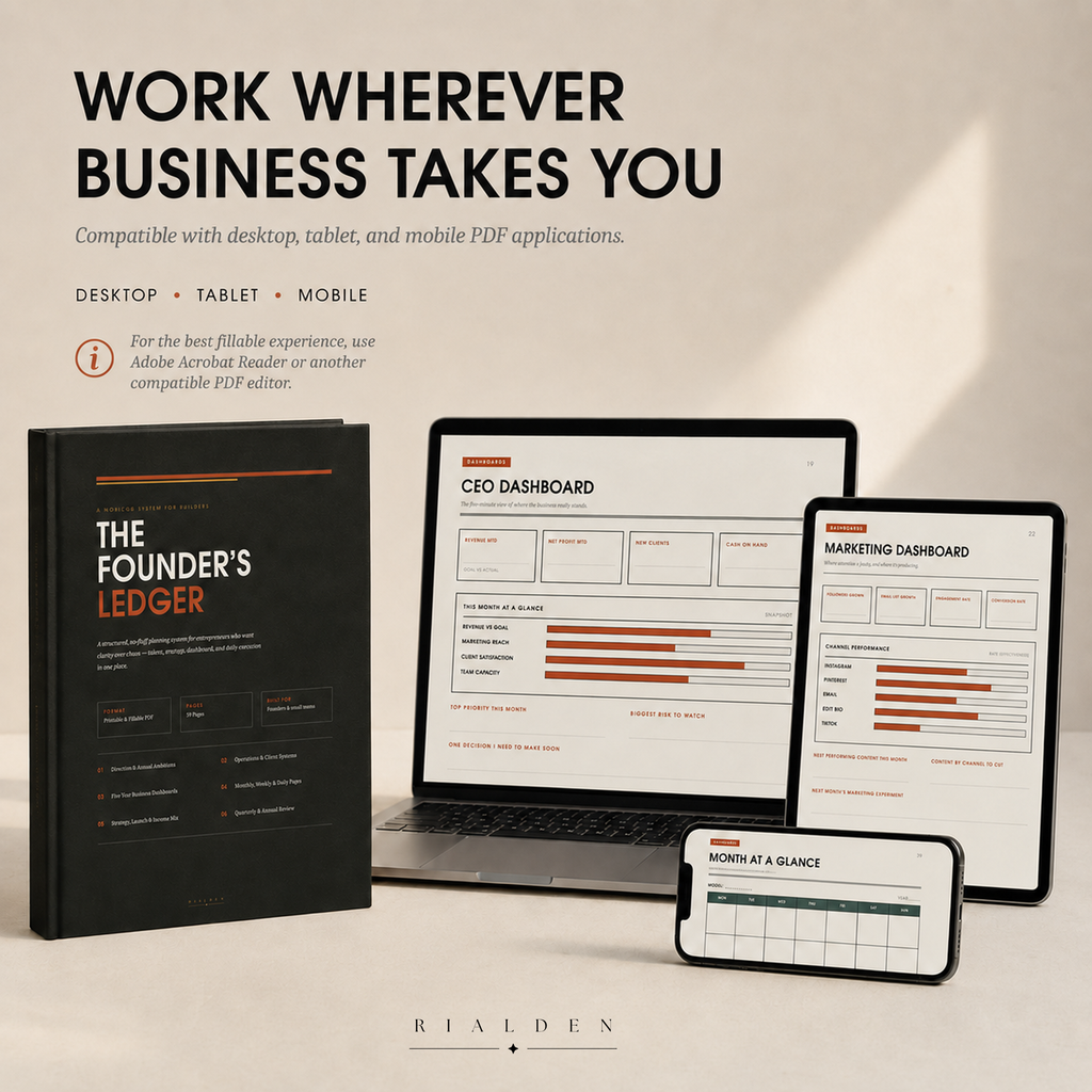 The Founder's Ledger | Business & Goal Planner | Printable + Interactive Fillable PDF