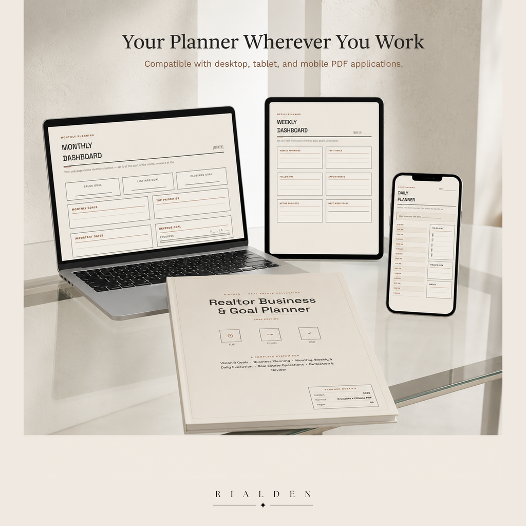Realtor Business & Goal Planner | Printable + Interactive Fillable PDF | Real Estate Business Planner
