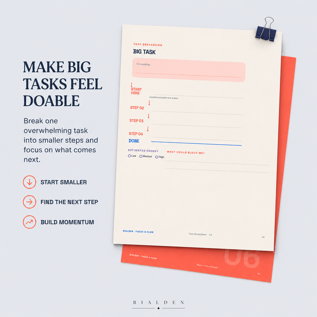 Focus & Flow ADHD Planner — Undated 90-Day Printable + Fillable PDF