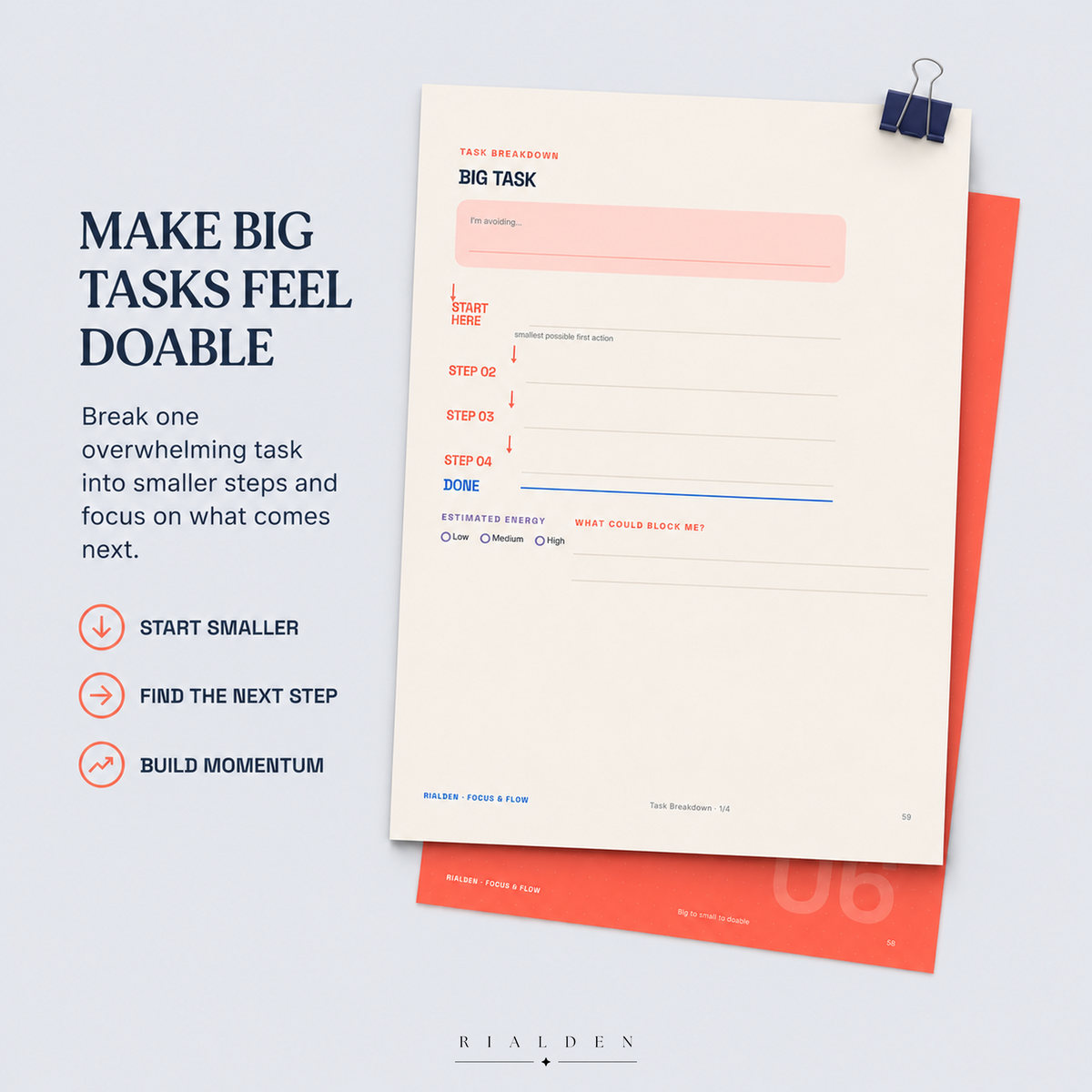 Focus & Flow ADHD Planner — Undated 90-Day Printable + Fillable PDF