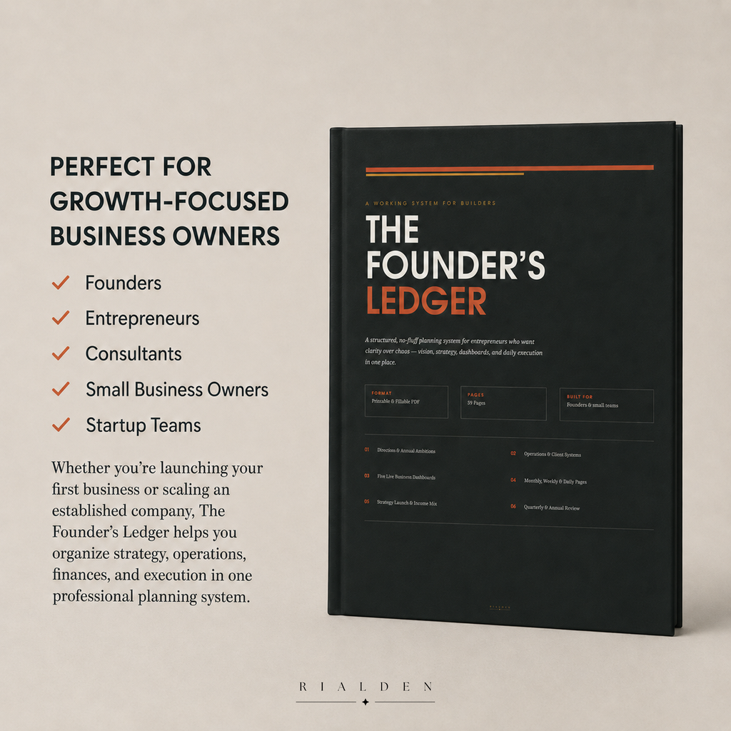 The Founder's Ledger | Business & Goal Planner | Printable + Interactive Fillable PDF