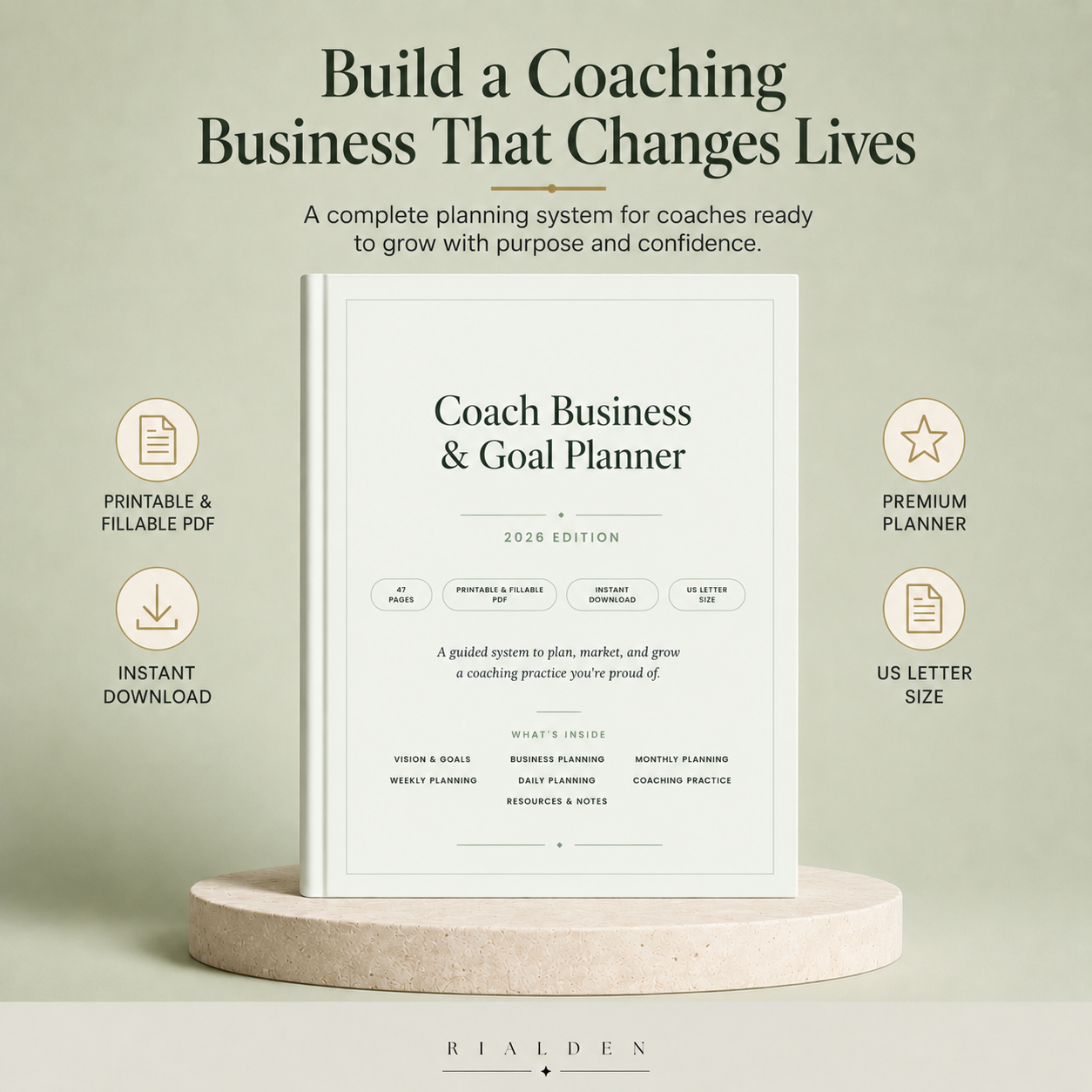 Coach Business & Goal Planner | Printable + Interactive Fillable PDF | Coaching Business Planner