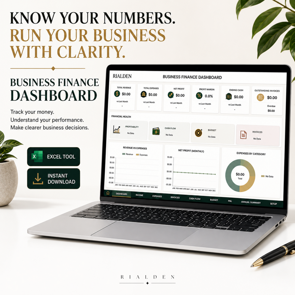 Business Finance Dashboard | Excel Financial Tracker for Small Businesses