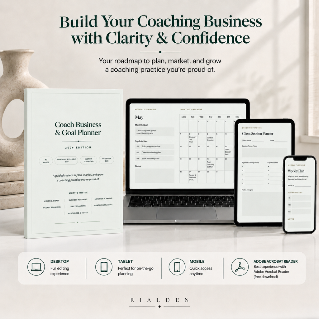 Coach Business & Goal Planner | Printable + Interactive Fillable PDF | Coaching Business Planner