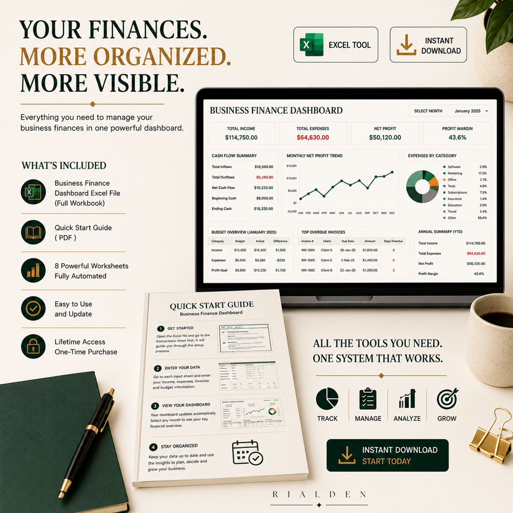 Business Finance Dashboard | Excel Financial Tracker for Small Businesses