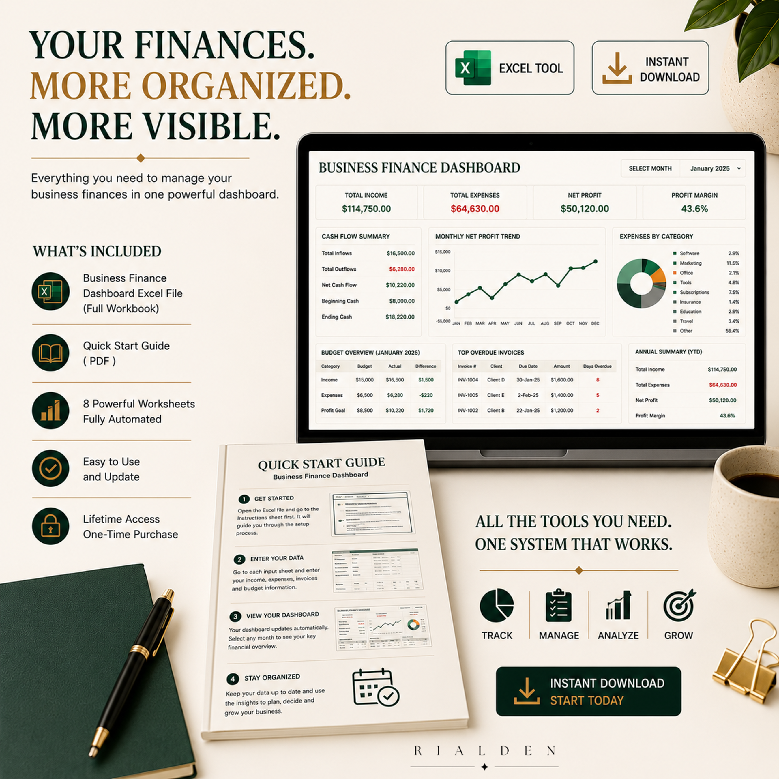 Business Finance Dashboard | Excel Financial Tracker for Small Businesses