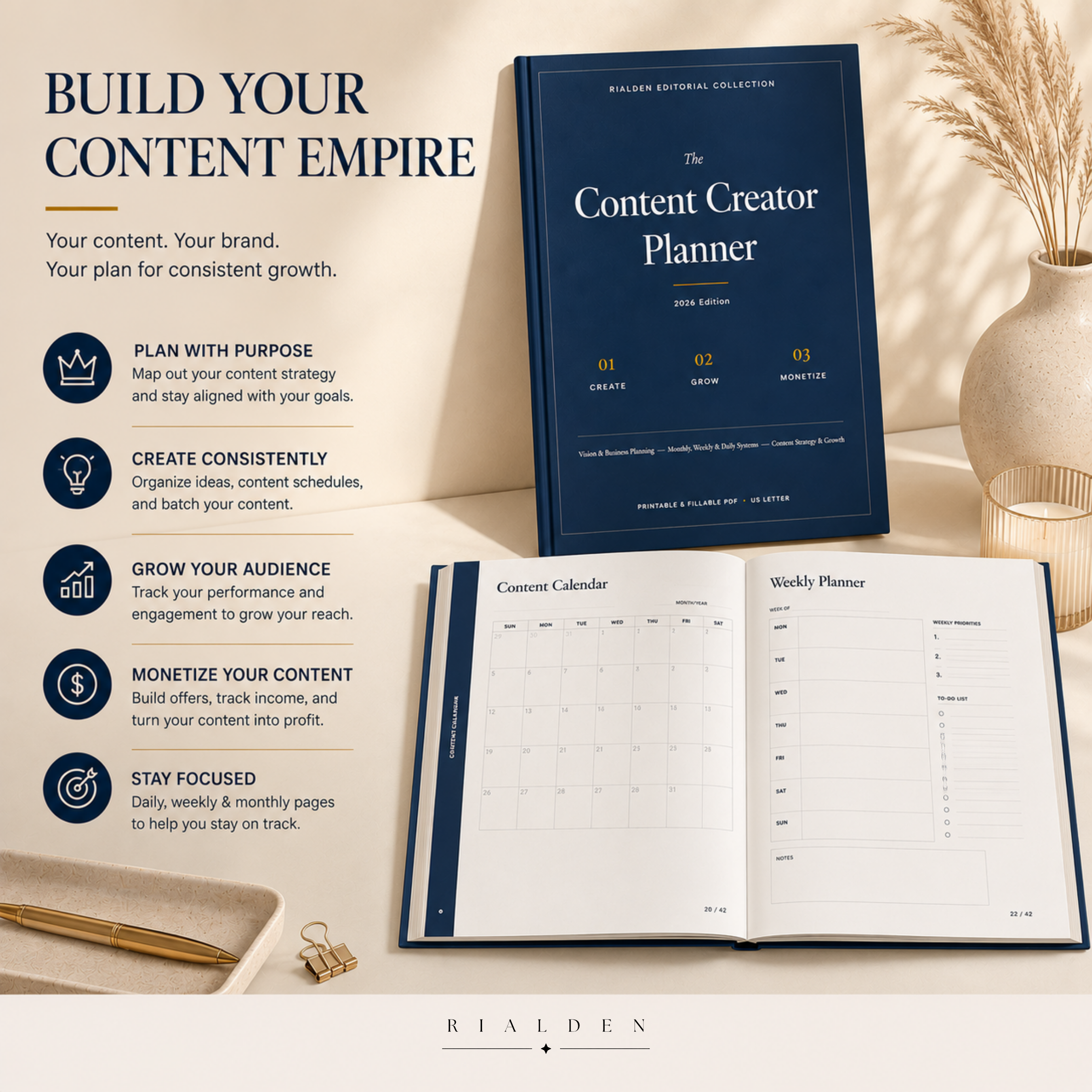 Content Creator Planner | Printable + Interactive Fillable PDF | Content Planning System