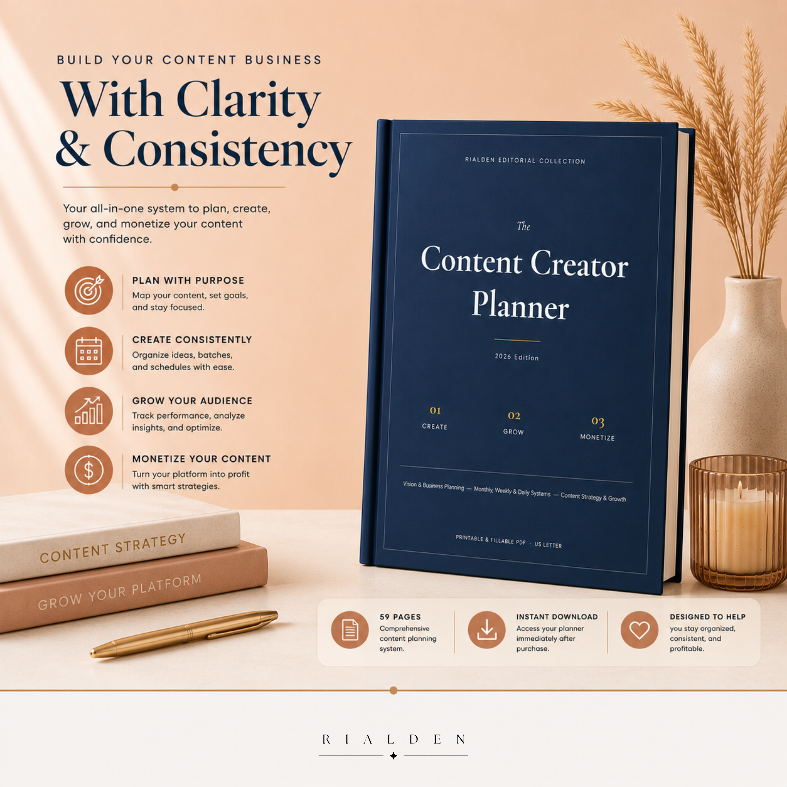 Content Creator Planner | Printable + Interactive Fillable PDF | Content Planning System