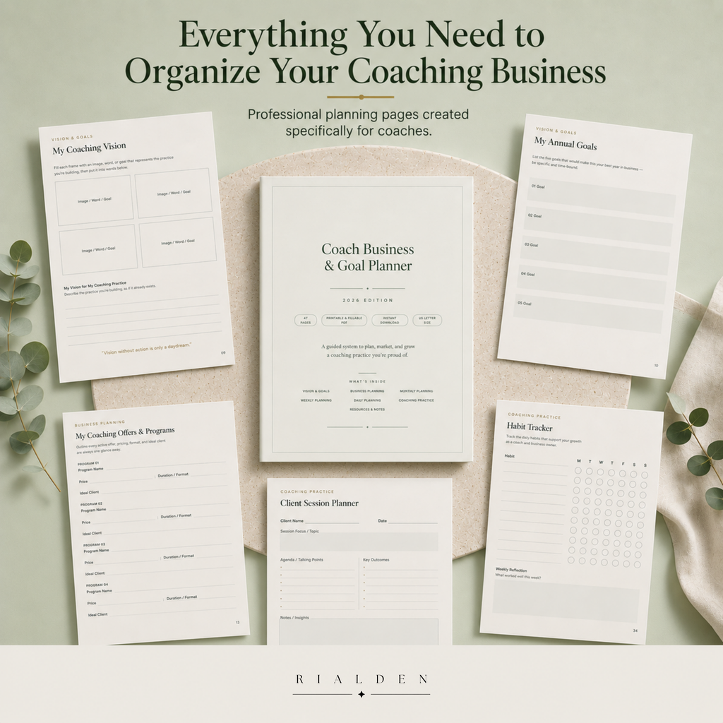 Coach Business & Goal Planner | Printable + Interactive Fillable PDF | Coaching Business Planner