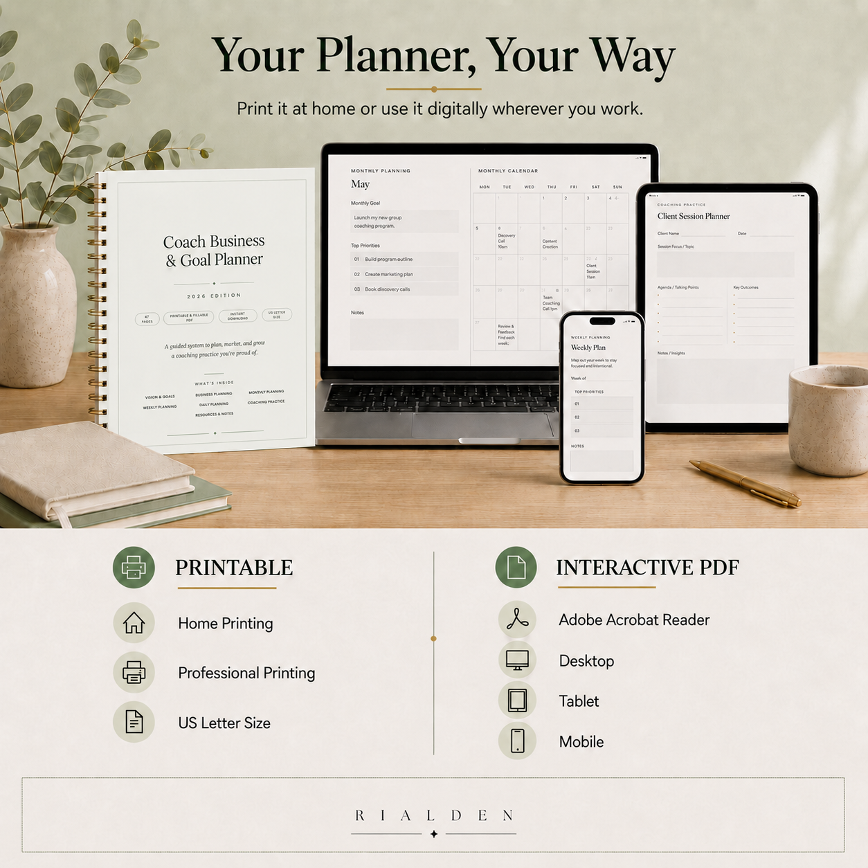 Coach Business & Goal Planner | Printable + Interactive Fillable PDF | Coaching Business Planner