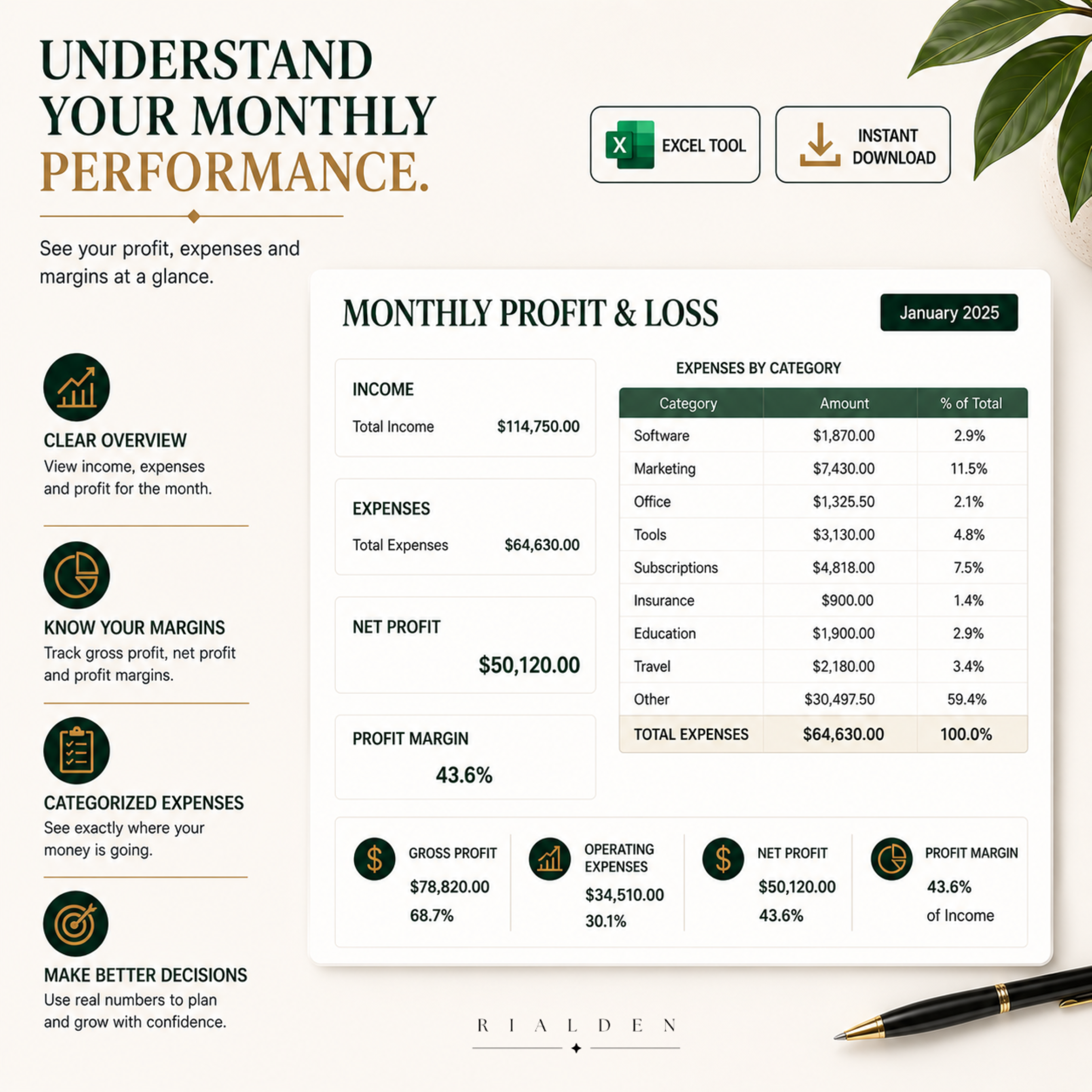 Business Finance Dashboard | Excel Financial Tracker for Small Businesses