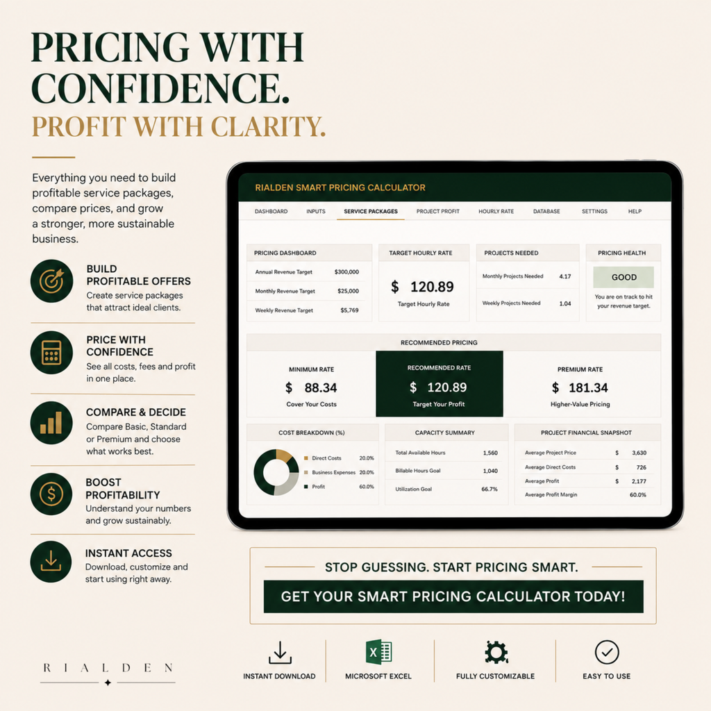 Smart Pricing Calculator | Excel Pricing & Profit Tool for Service Businesses
