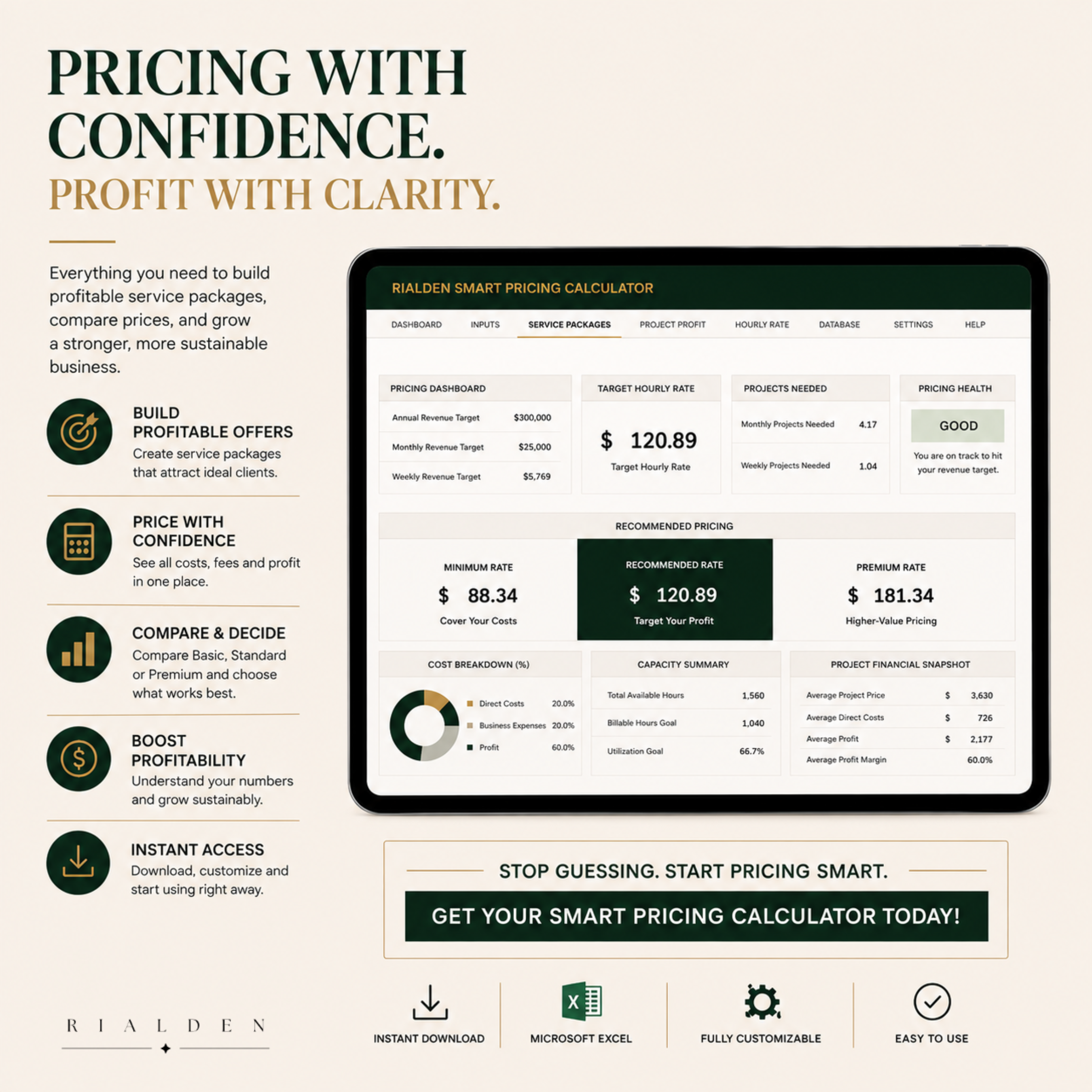 Smart Pricing Calculator | Excel Pricing & Profit Tool for Service Businesses