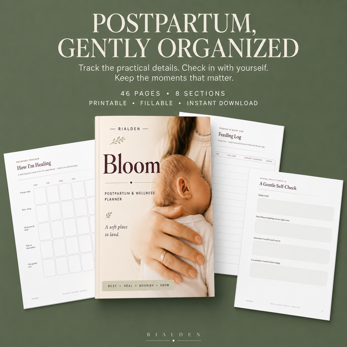 Bloom — Postpartum & Wellness Planner | Printable + Fillable PDF