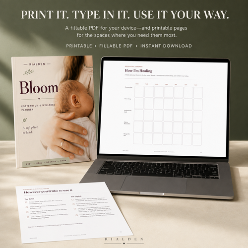 Bloom — Postpartum & Wellness Planner | Printable + Fillable PDF