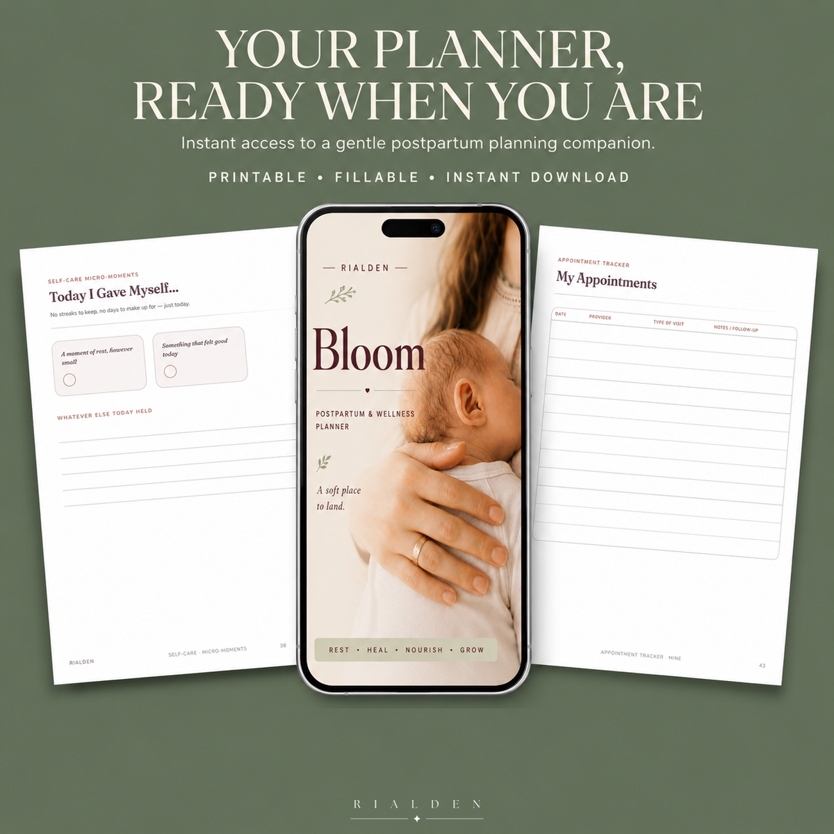 Bloom — Postpartum & Wellness Planner | Printable + Fillable PDF