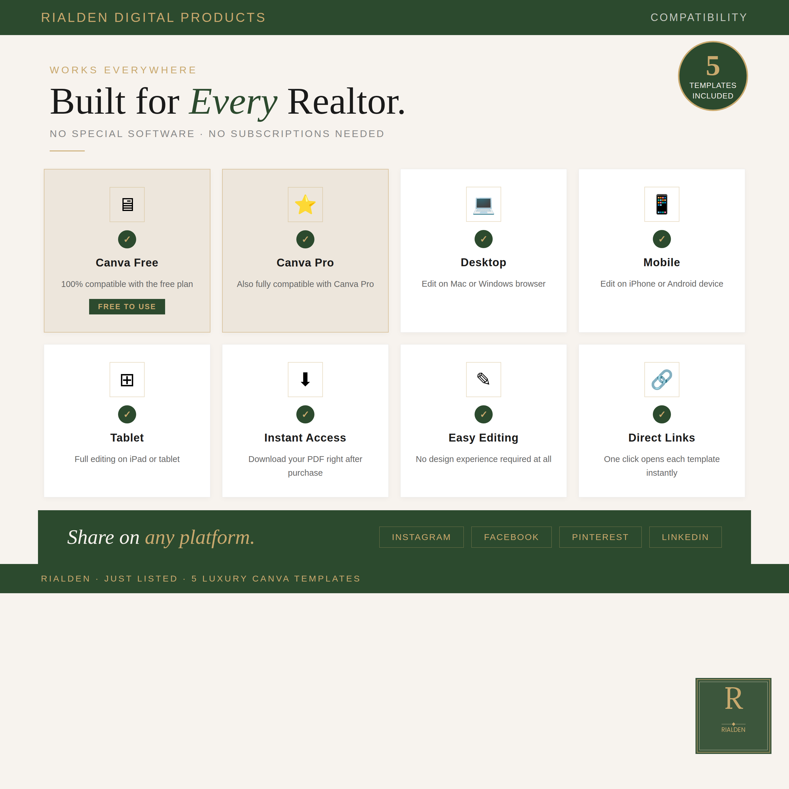 Just Listed Canva Template Bundle | 5 Luxury Real Estate Social Media Templates