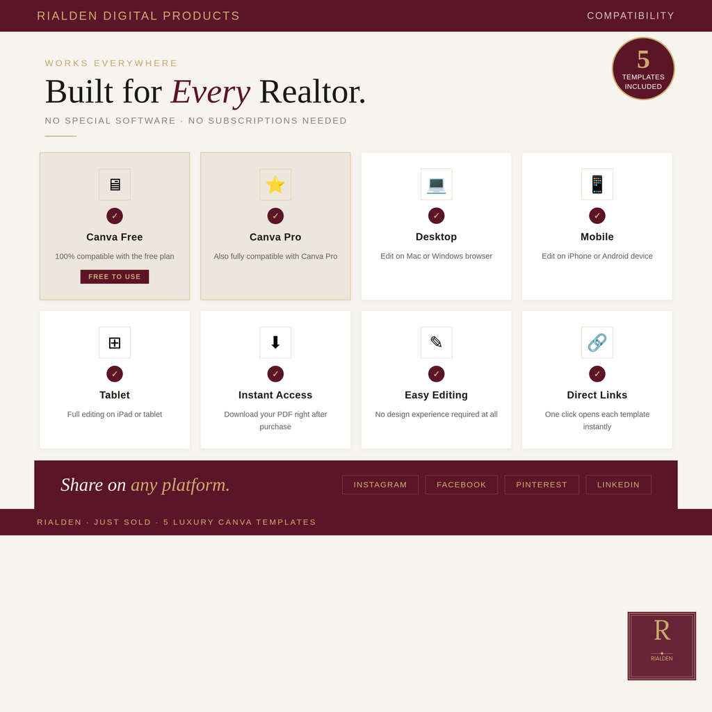 Just Sold Canva Template Bundle | 5 Luxury Real Estate Social Media Templates