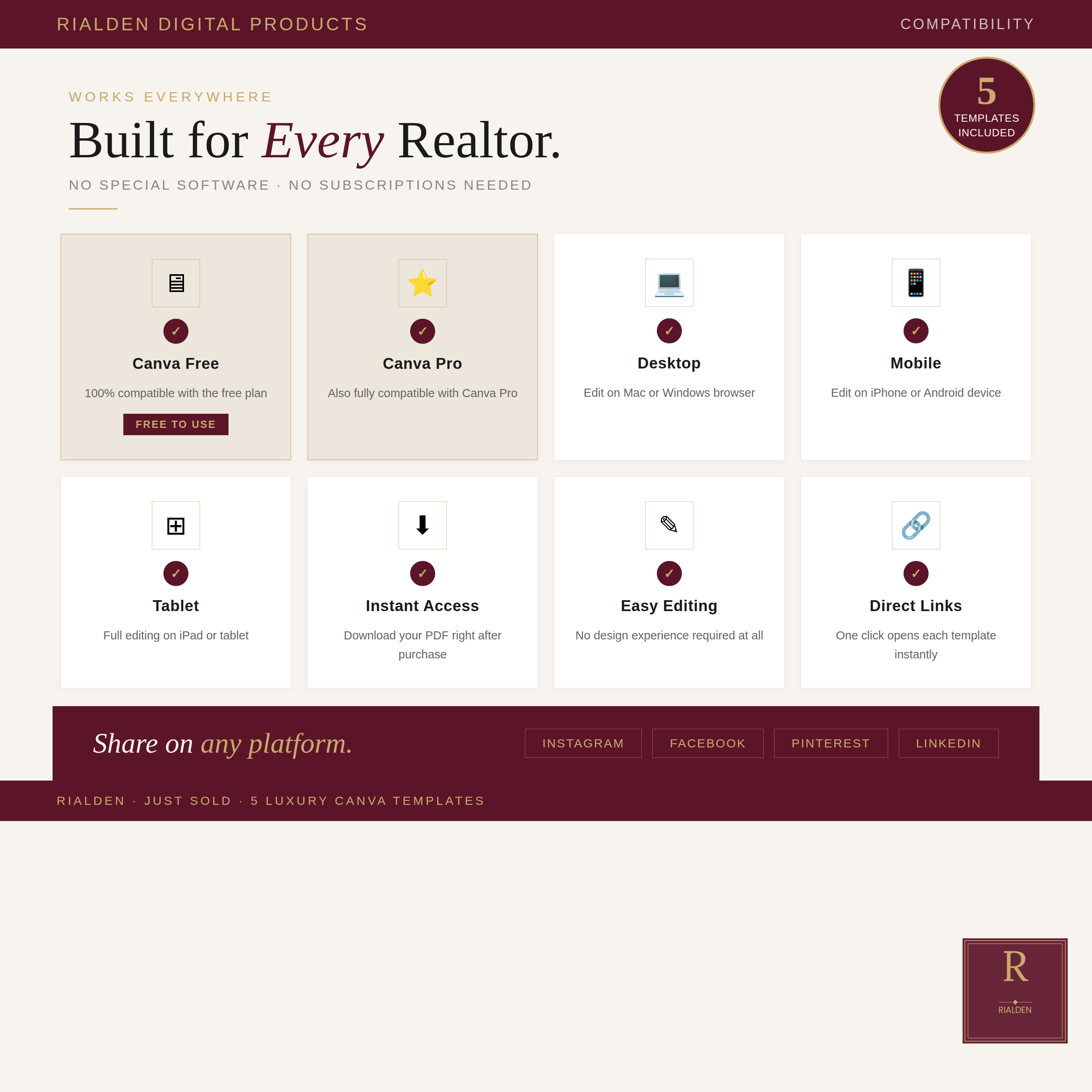 Just Sold Canva Template Bundle | 5 Luxury Real Estate Social Media Templates