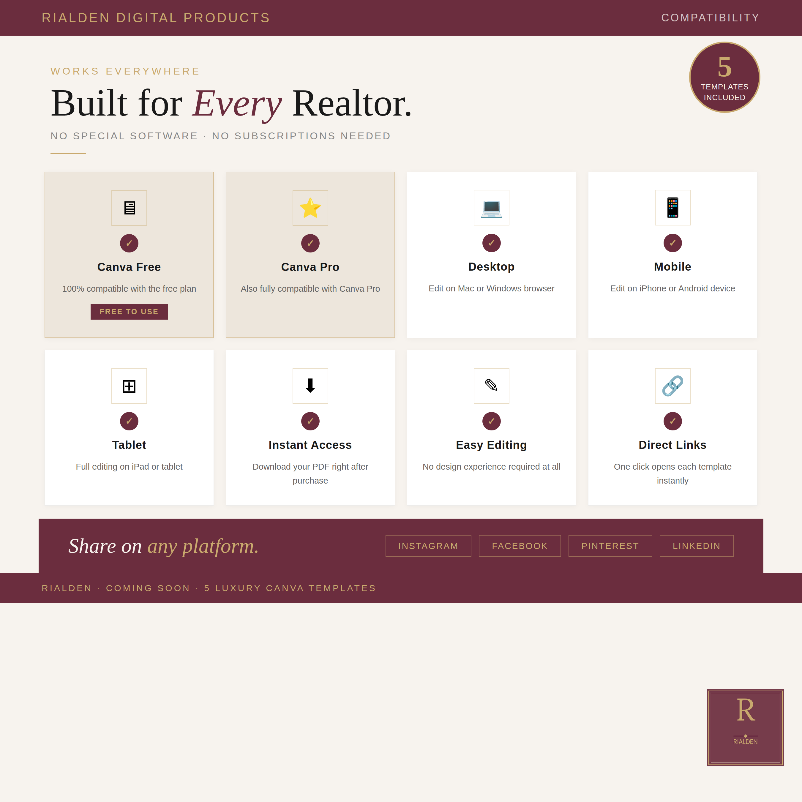 Coming Soon Canva Template Bundle | 5 Luxury Real Estate Social Media Templates