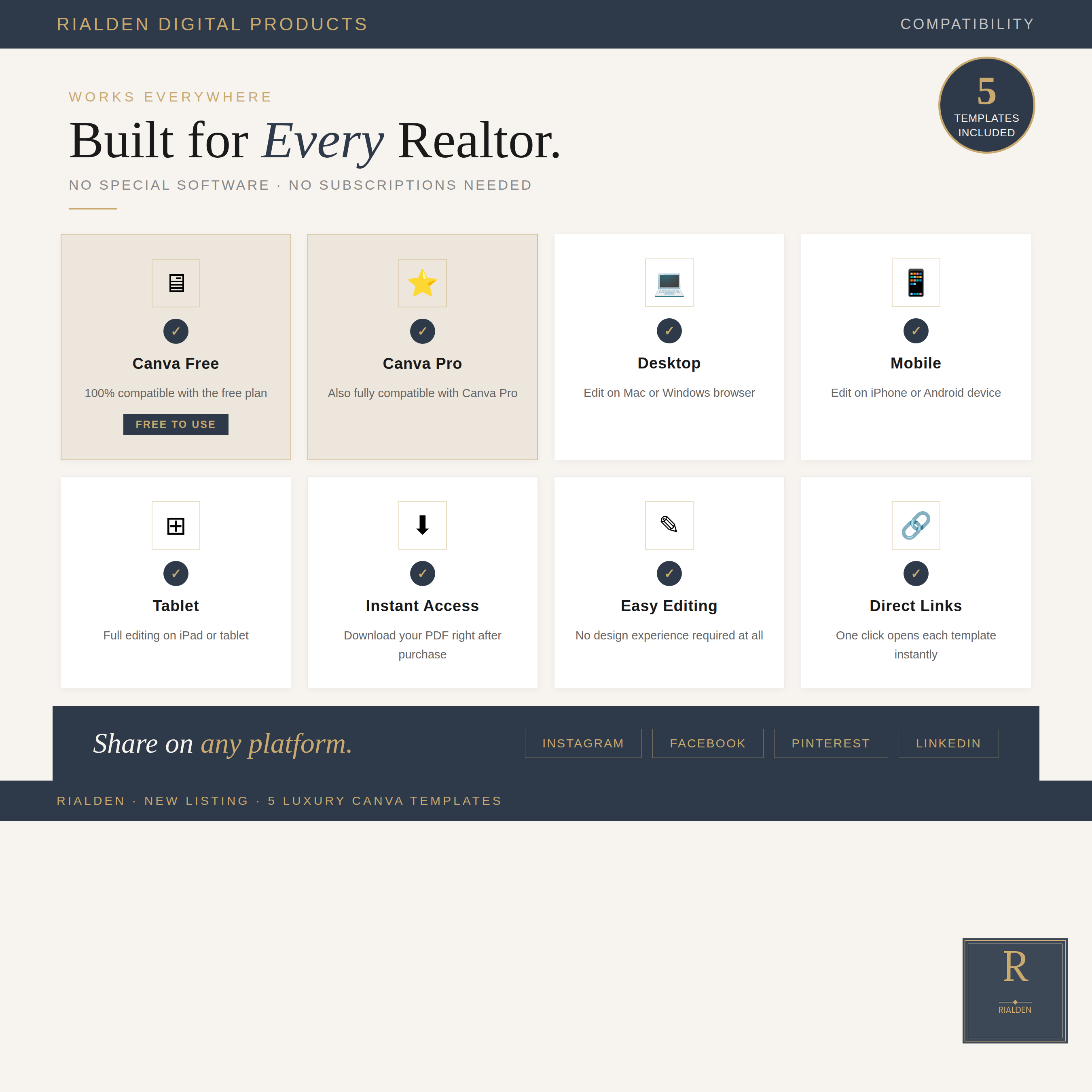 New Listing Canva Template Bundle | 5 Luxury Real Estate Social Media Templates