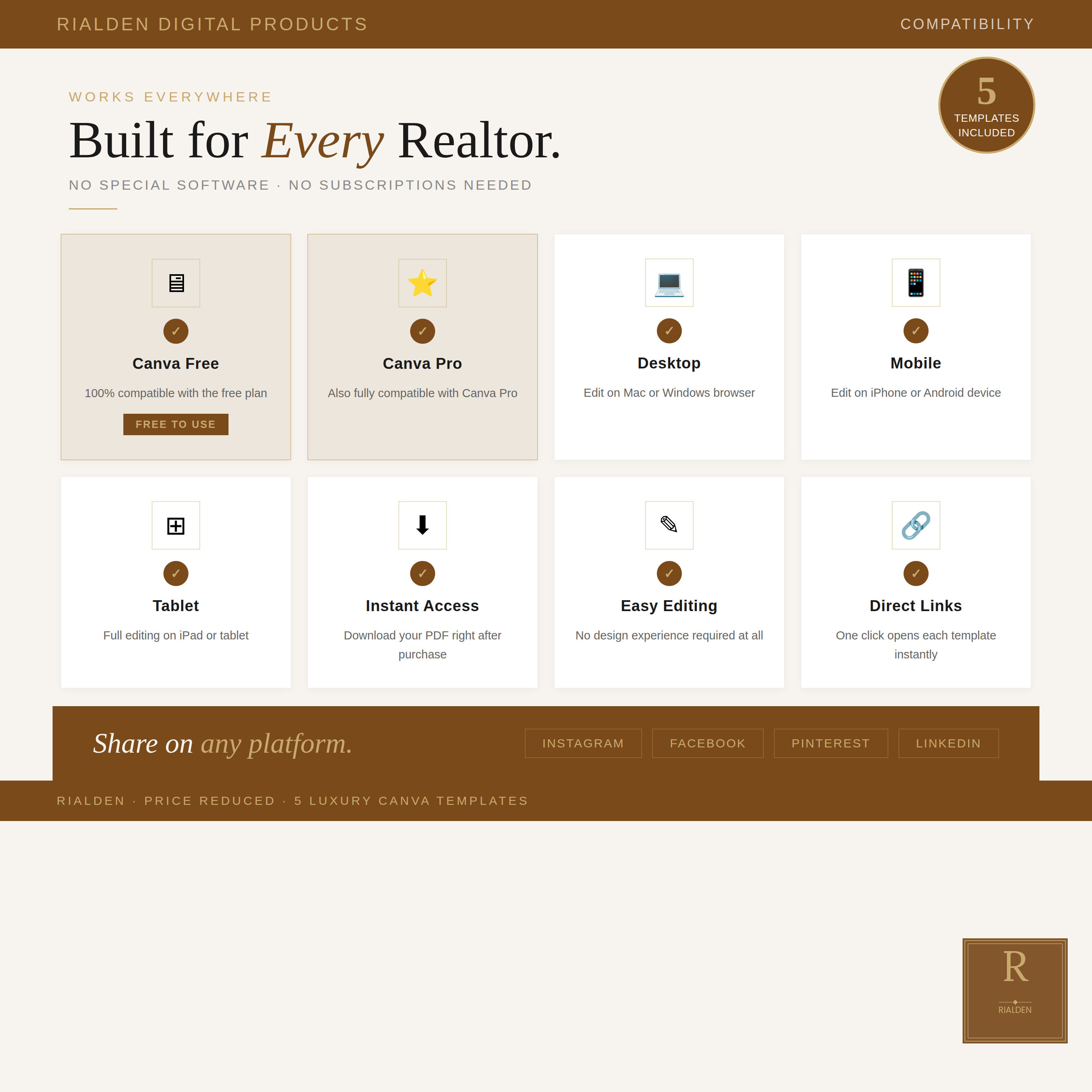 Price Reduced Canva Template Bundle | 5 Luxury Real Estate Social Media Templates