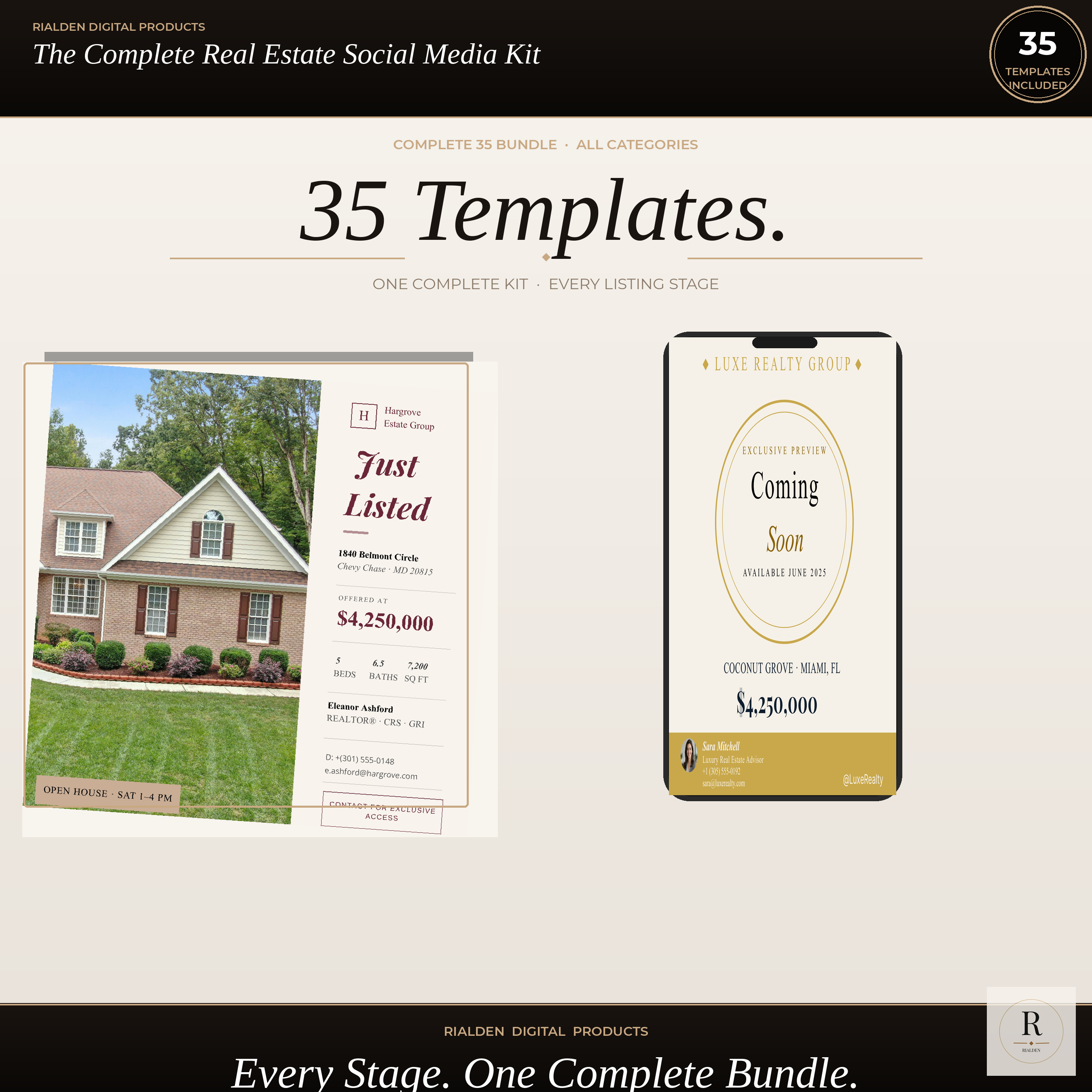 Real Estate Canva Template Bundle | 35 Luxury Social Media Templates