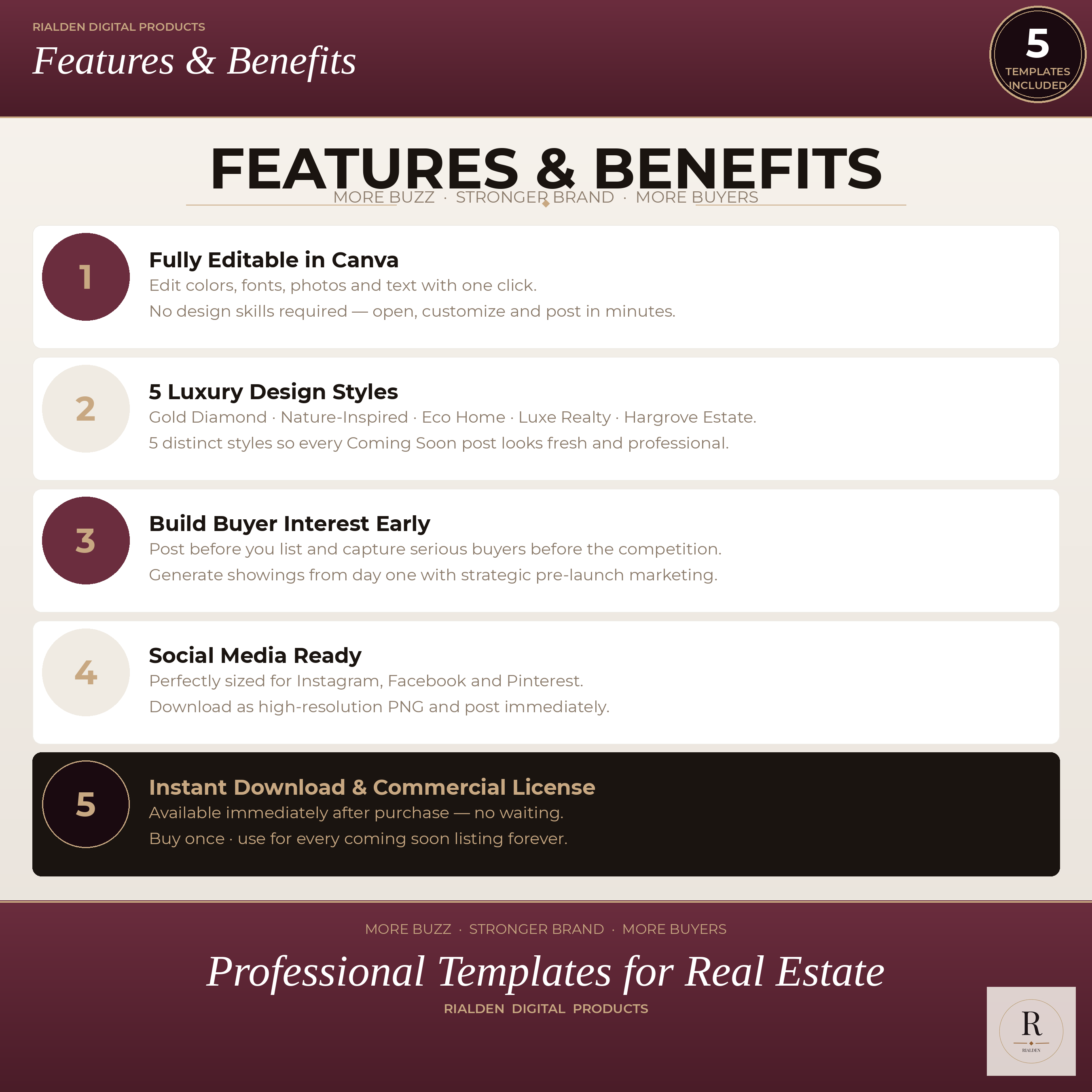 Coming Soon Canva Template Bundle | 5 Luxury Real Estate Social Media Templates