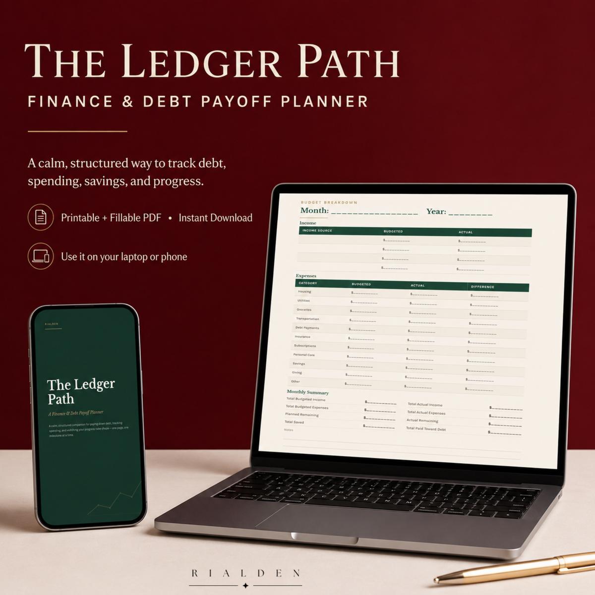 The Ledger Path — 12-Month Finance & Debt Payoff Planner