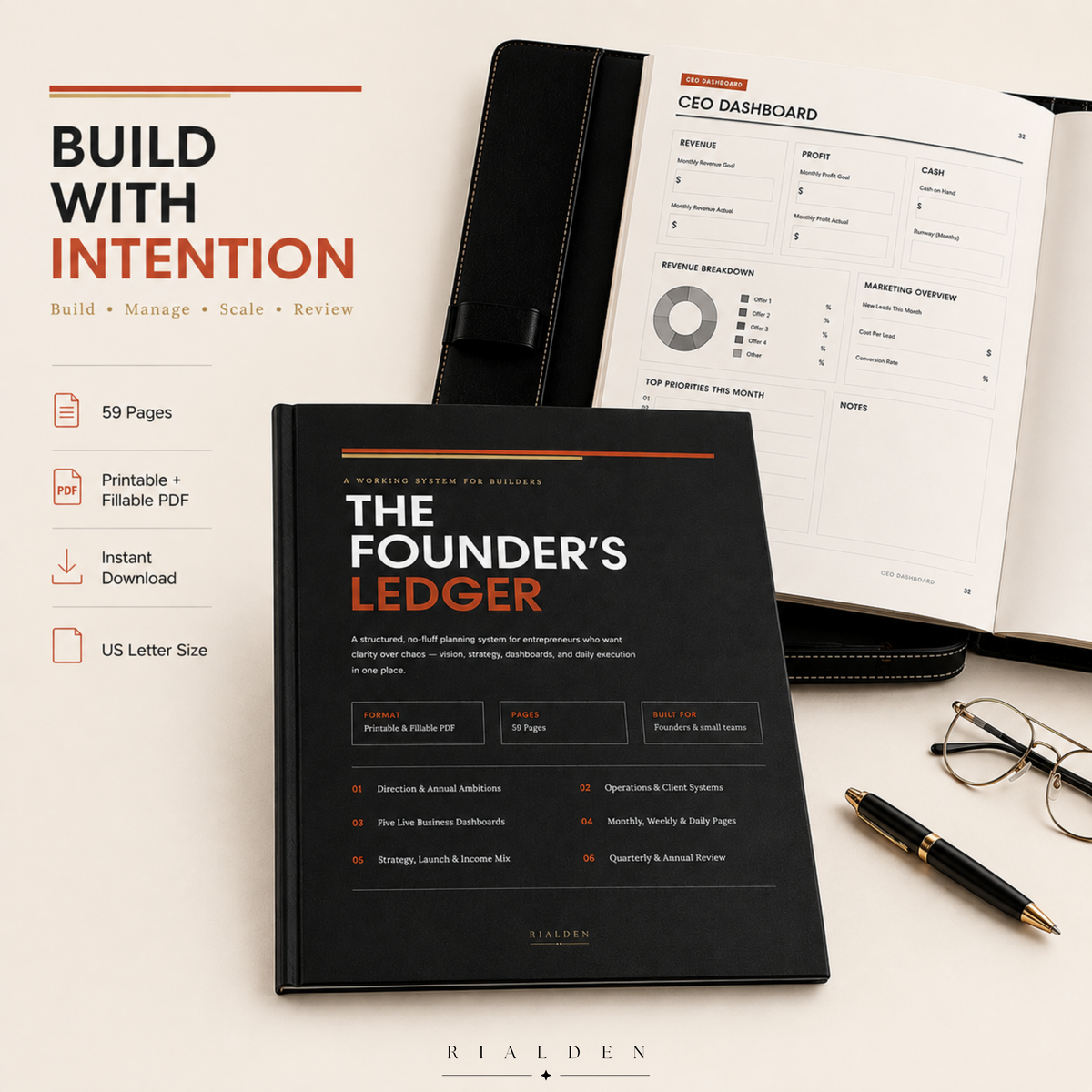 Founder's Ledger – Printable Business & Goal Planner PDF for Entrepreneurs