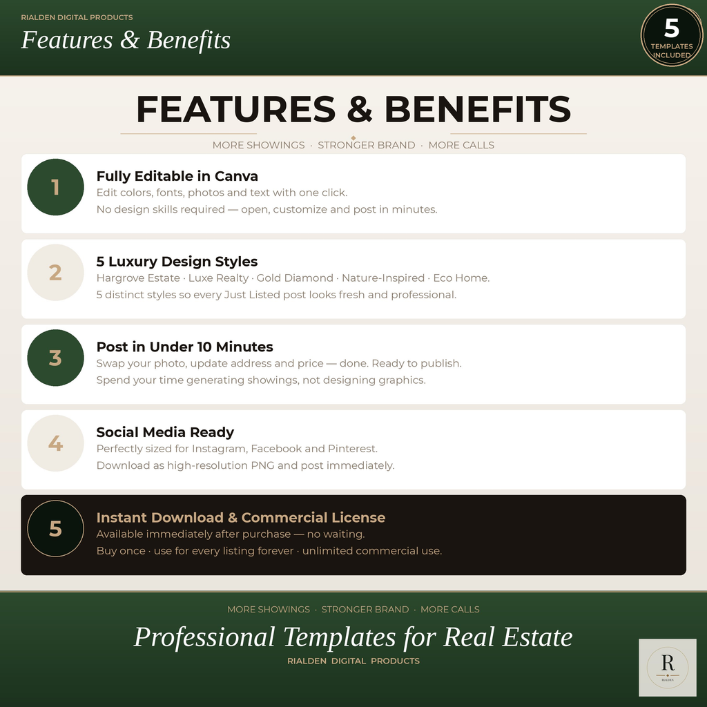 Just Listed Canva Template Bundle | 5 Luxury Real Estate Social Media Templates