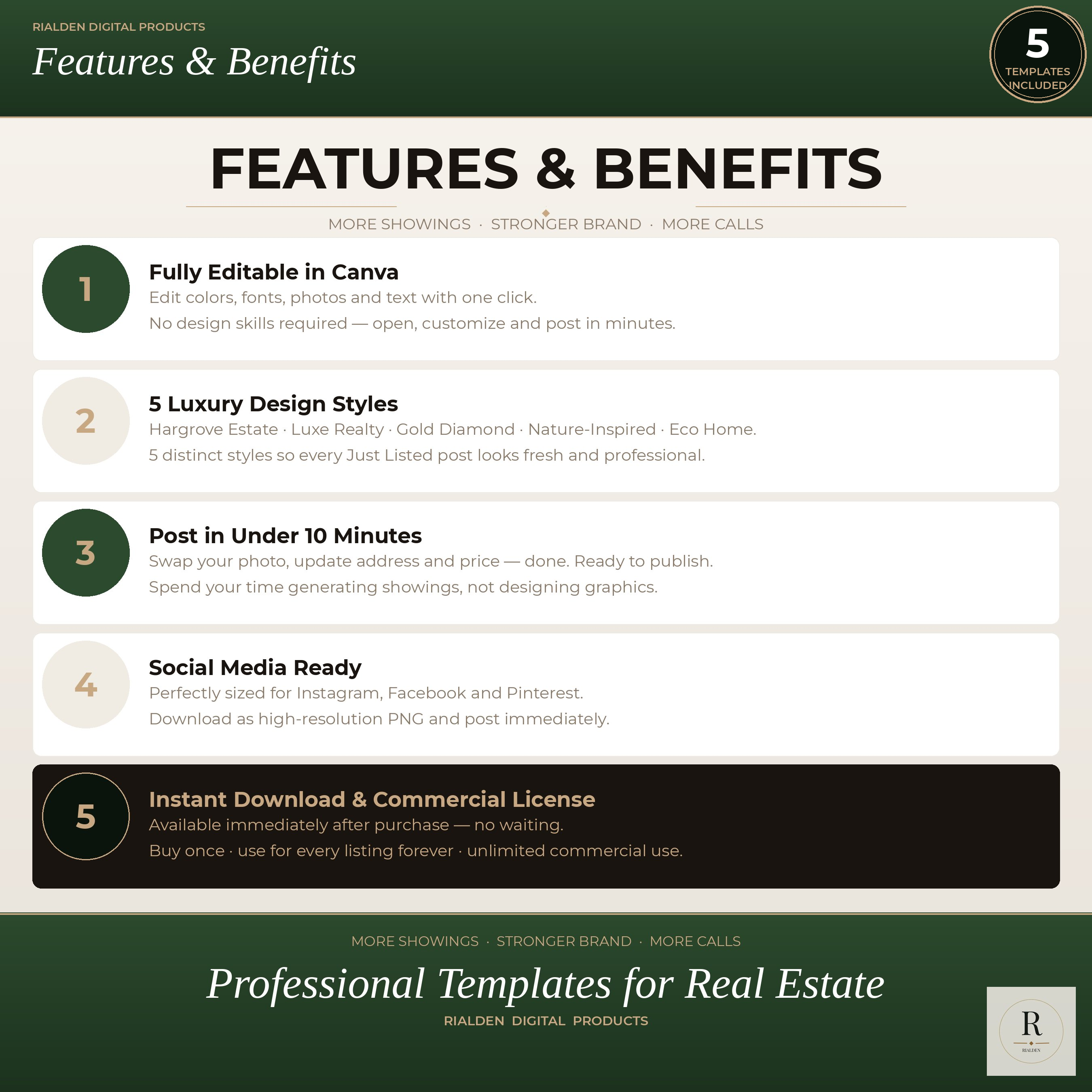 Just Listed Canva Template Bundle | 5 Luxury Real Estate Social Media Templates