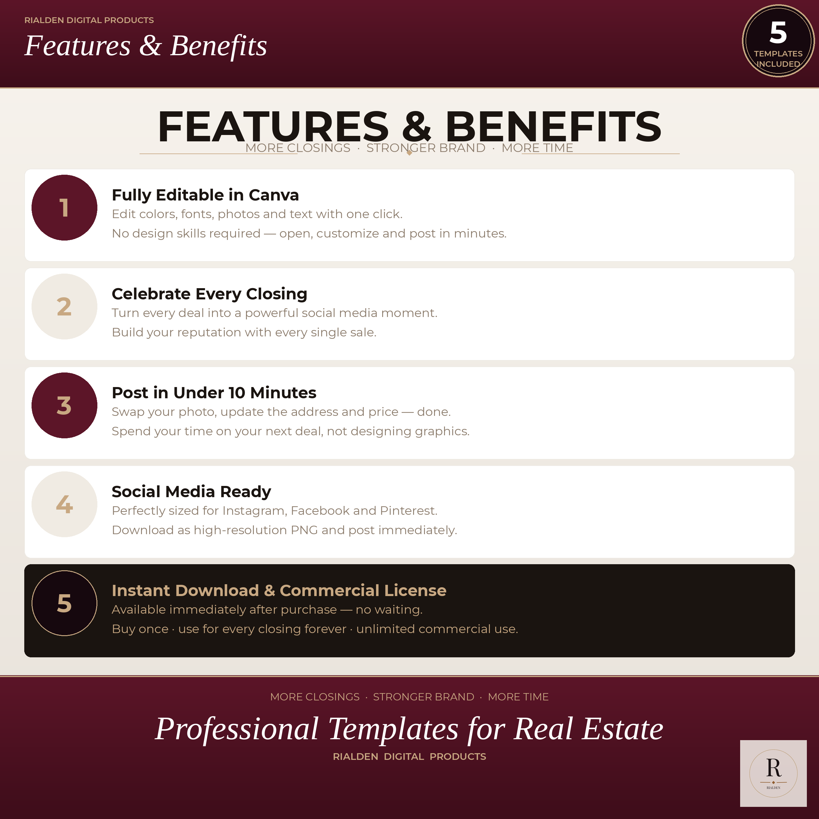 Just Sold Canva Template Bundle | 5 Luxury Real Estate Social Media Templates