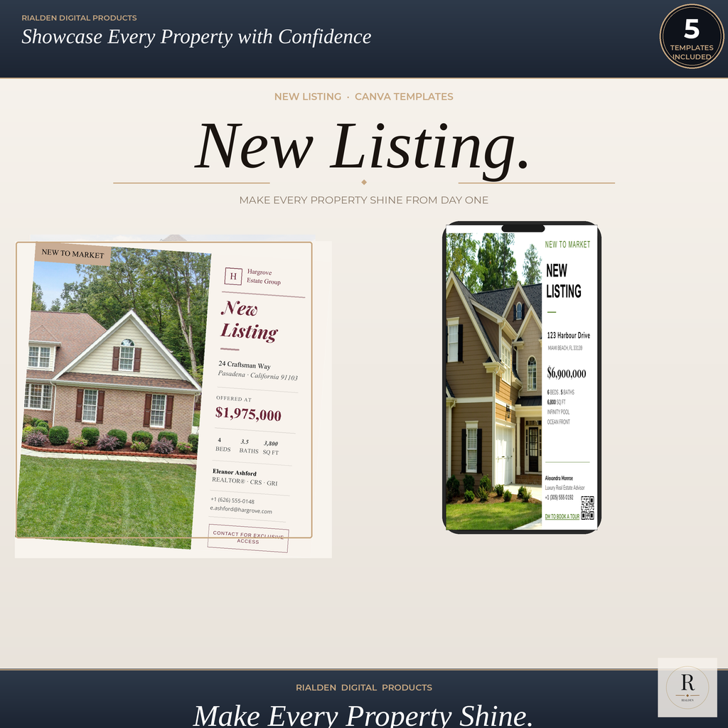 New Listing Canva Template Bundle | 5 Luxury Real Estate Social Media Templates
