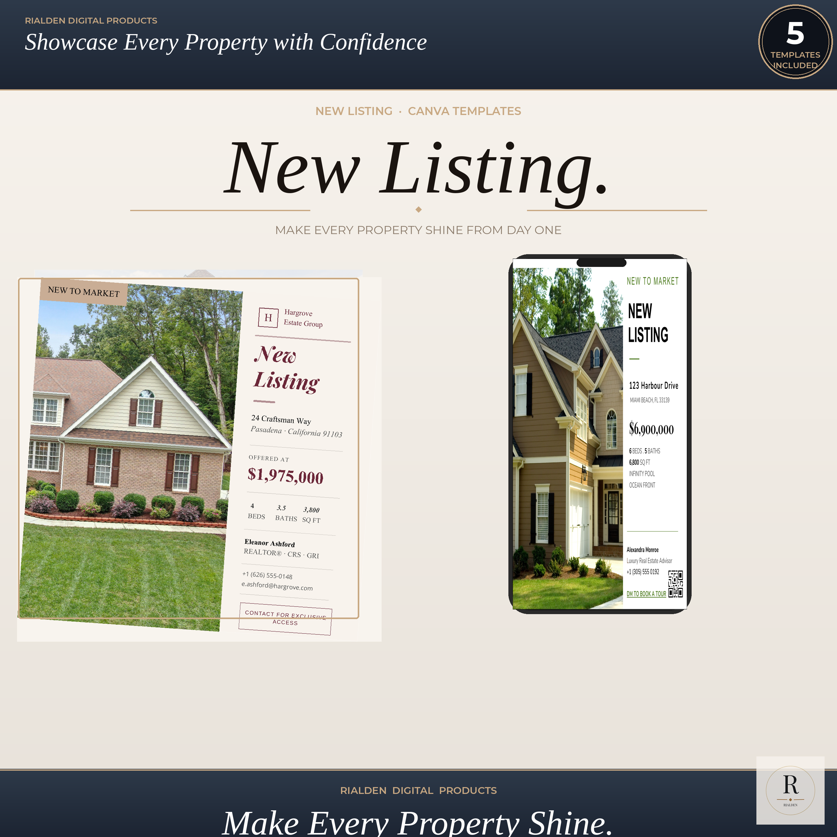 New Listing Canva Template Bundle | 5 Luxury Real Estate Social Media Templates