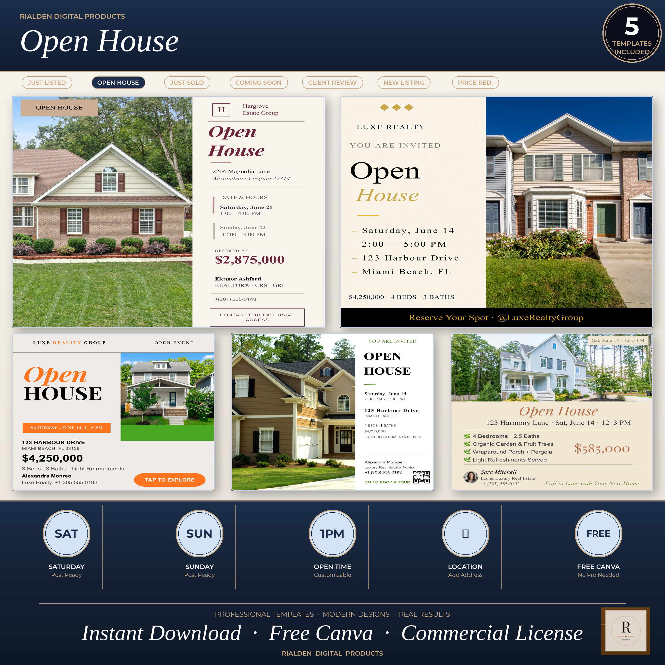 Open House Canva Template Bundle | 5 Luxury Real Estate Social Media Templates