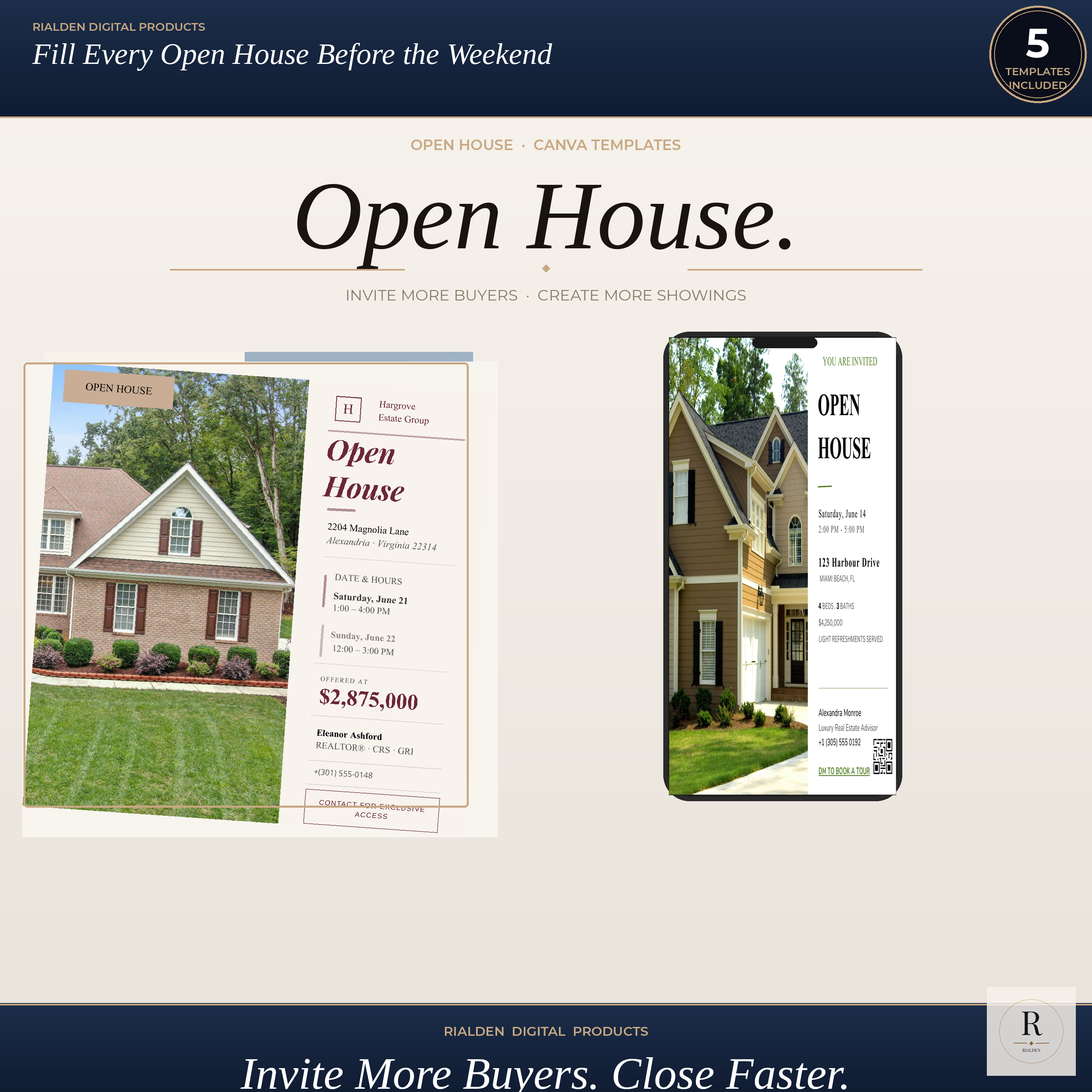 Open House Canva Template Bundle | 5 Luxury Real Estate Social Media Templates