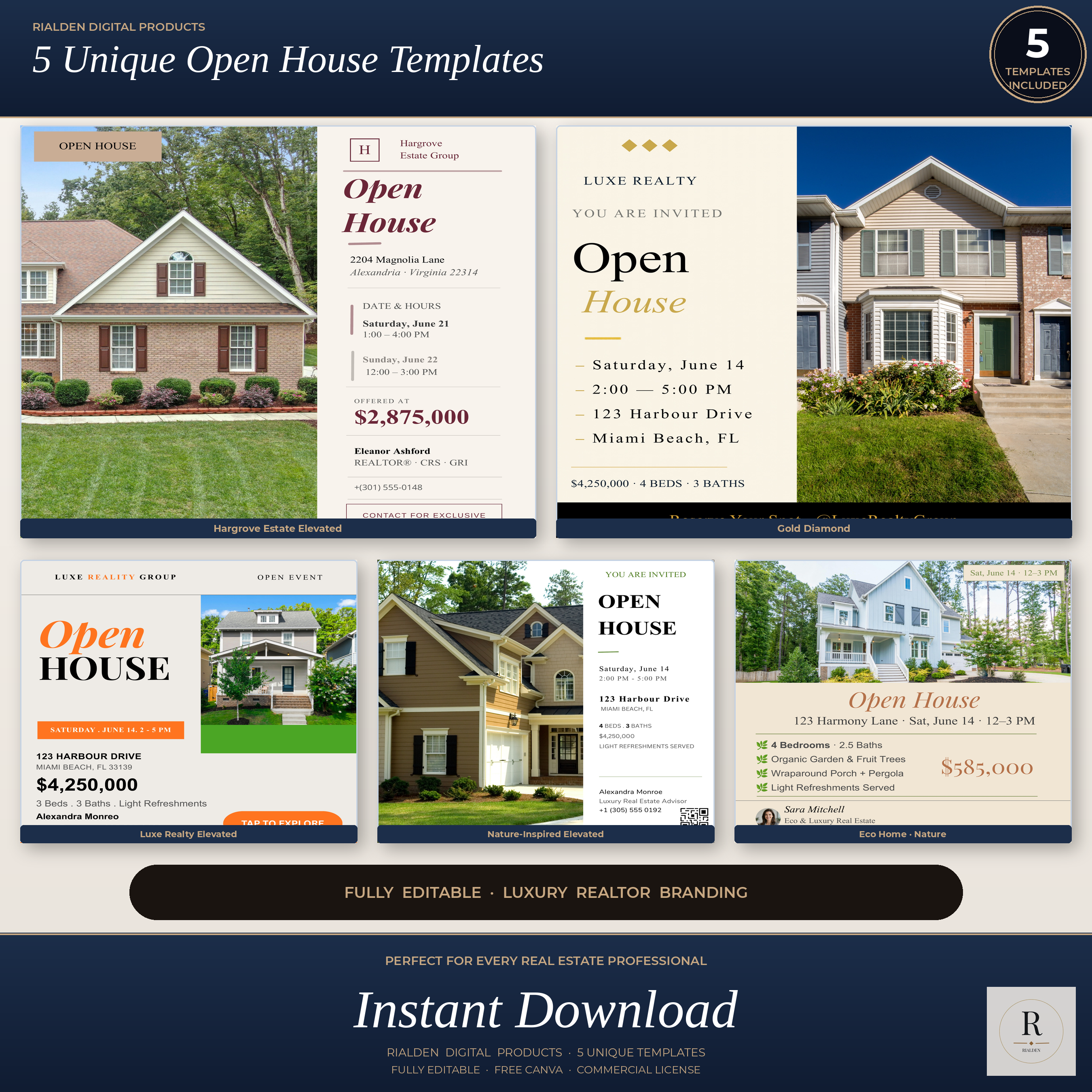 Open House Canva Template Bundle | 5 Luxury Real Estate Social Media Templates
