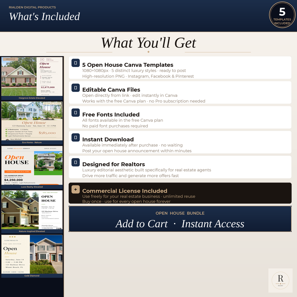 Open House Canva Template Bundle | 5 Luxury Real Estate Social Media Templates