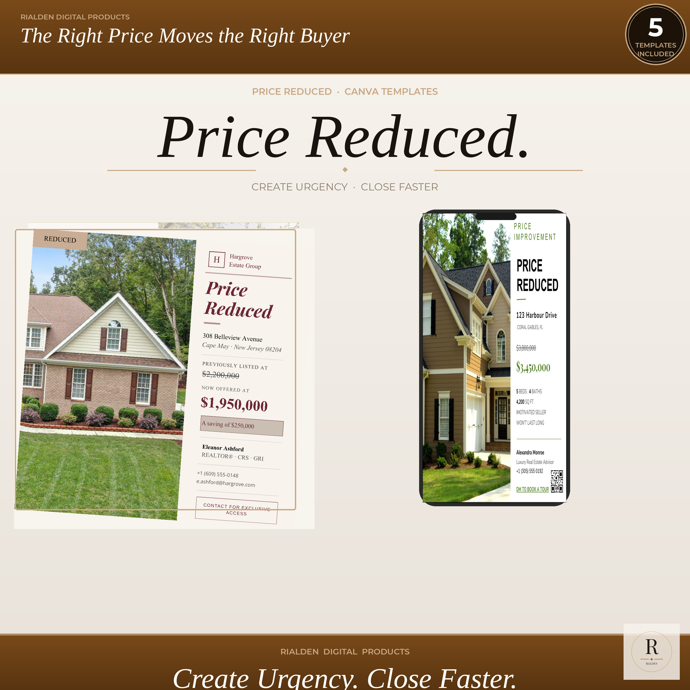 Price Reduced Canva Template Bundle | 5 Luxury Real Estate Social Media Templates